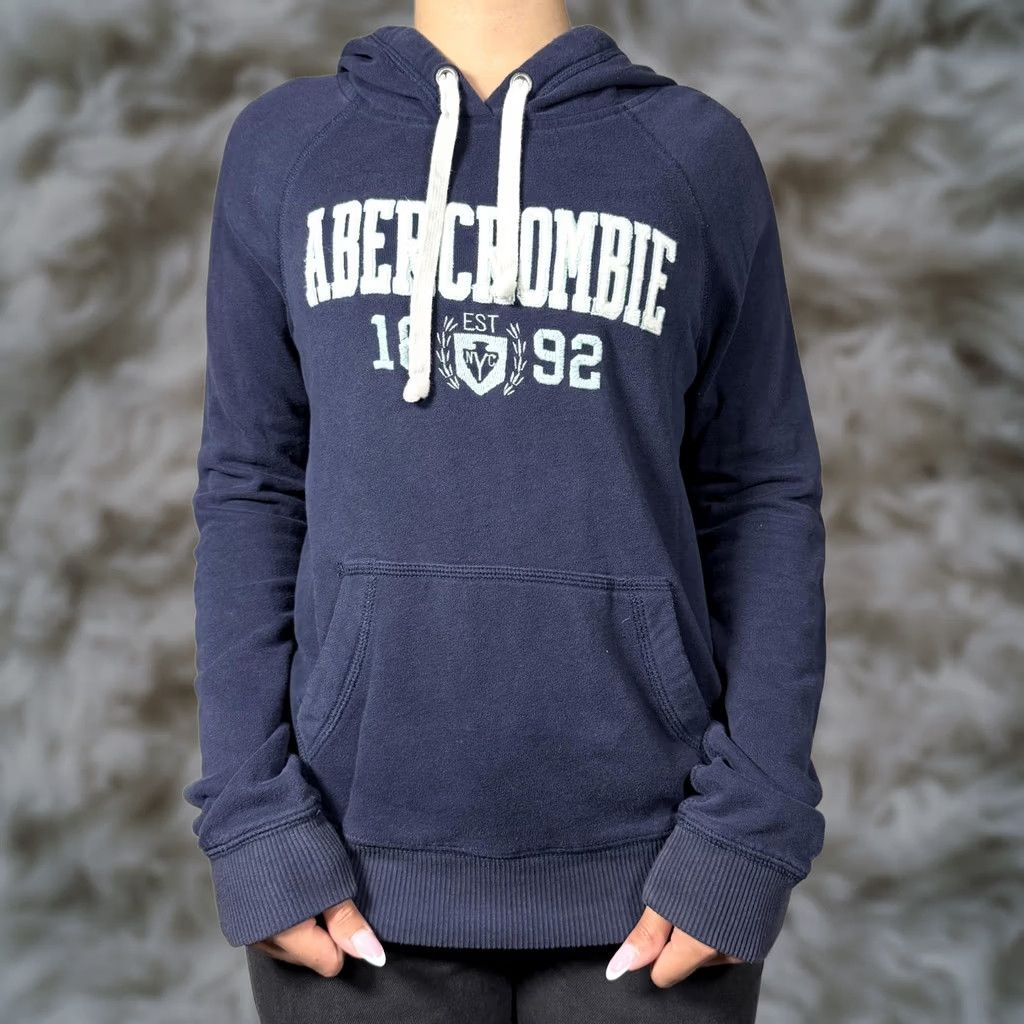 Abercrombie & Fitch Abercrombie & Fitch Hoodie Womens Large Blue Pullover Fleece Sweatshirt Y2K Graphic Print Hooded Raglan Pocket Crew Neck Sweatshirt Size L / US 10 / IT 46 - 1 Thumbnail