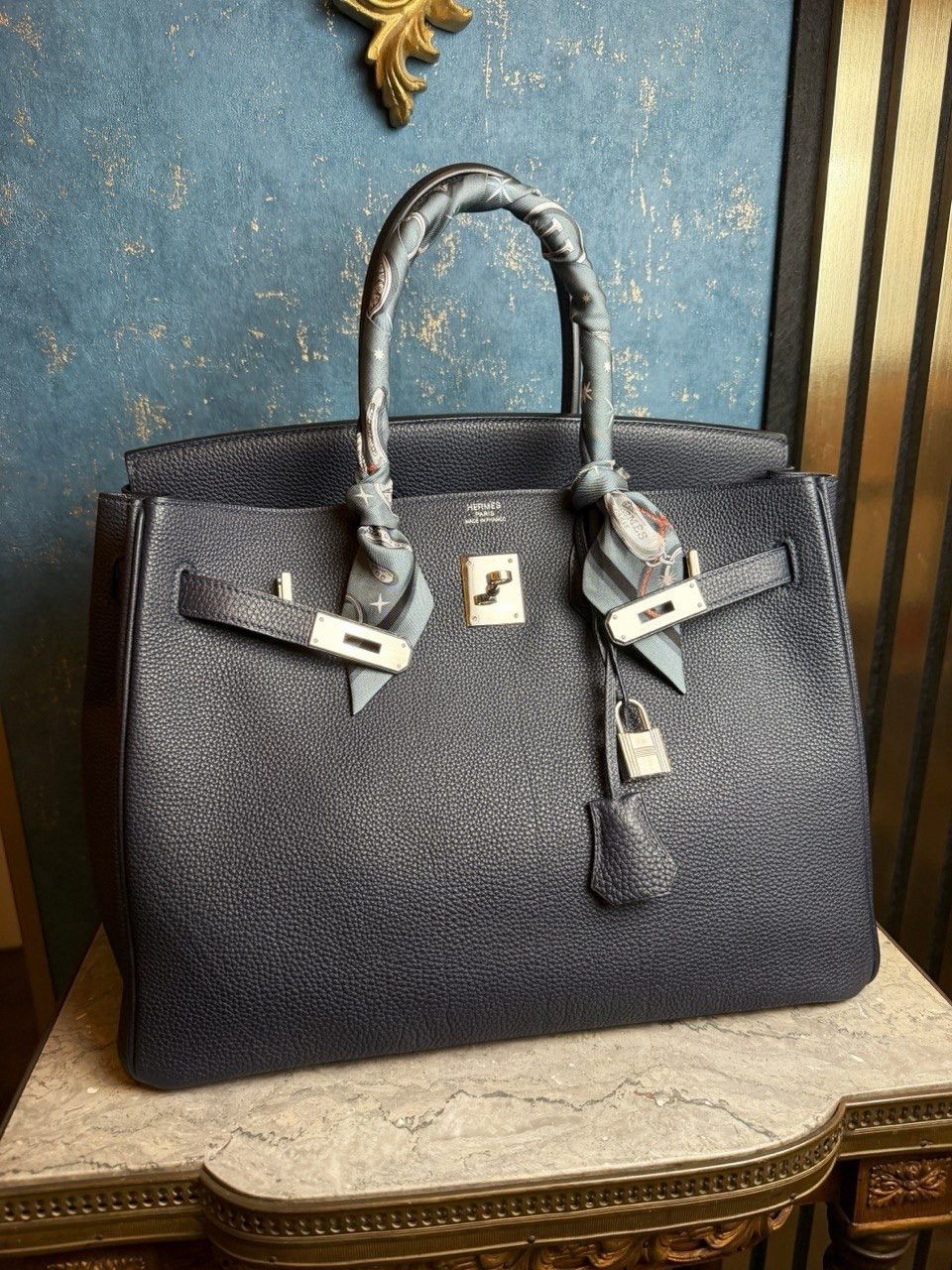 Hermes Hermès Birkin 35 Bleu Nuit Togo Palladium Hardware Size ONE SIZE - 2 Thumbnail