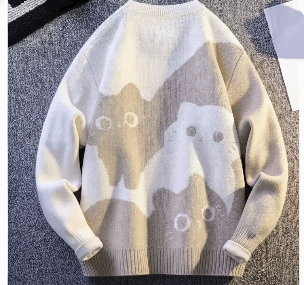 Other Streetwear Retro Y2K Cute Cartoon Cats Jacquard Knitwear Size US XL / EU 56 / 4 - 3 Thumbnail