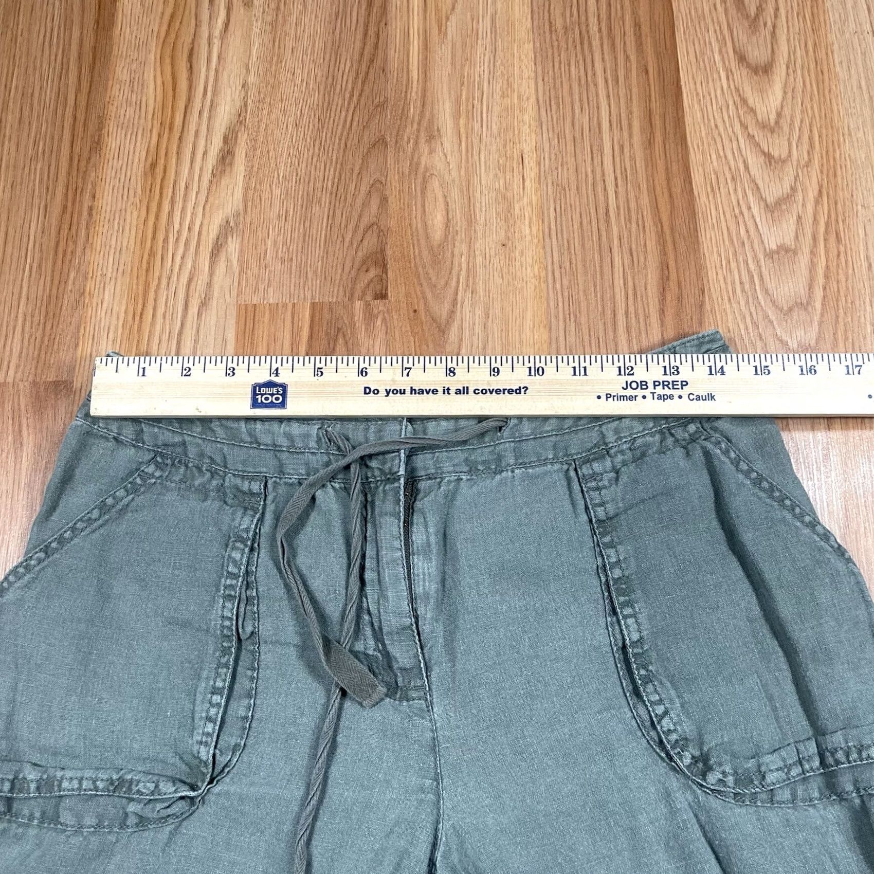 Style & Co VINTAGE Style Co Capri Womens Size 6 Mid Rise 100% Linen Crop Drawstring Shorts Green Size 28" / US 6 / IT 42 - 3 Thumbnail