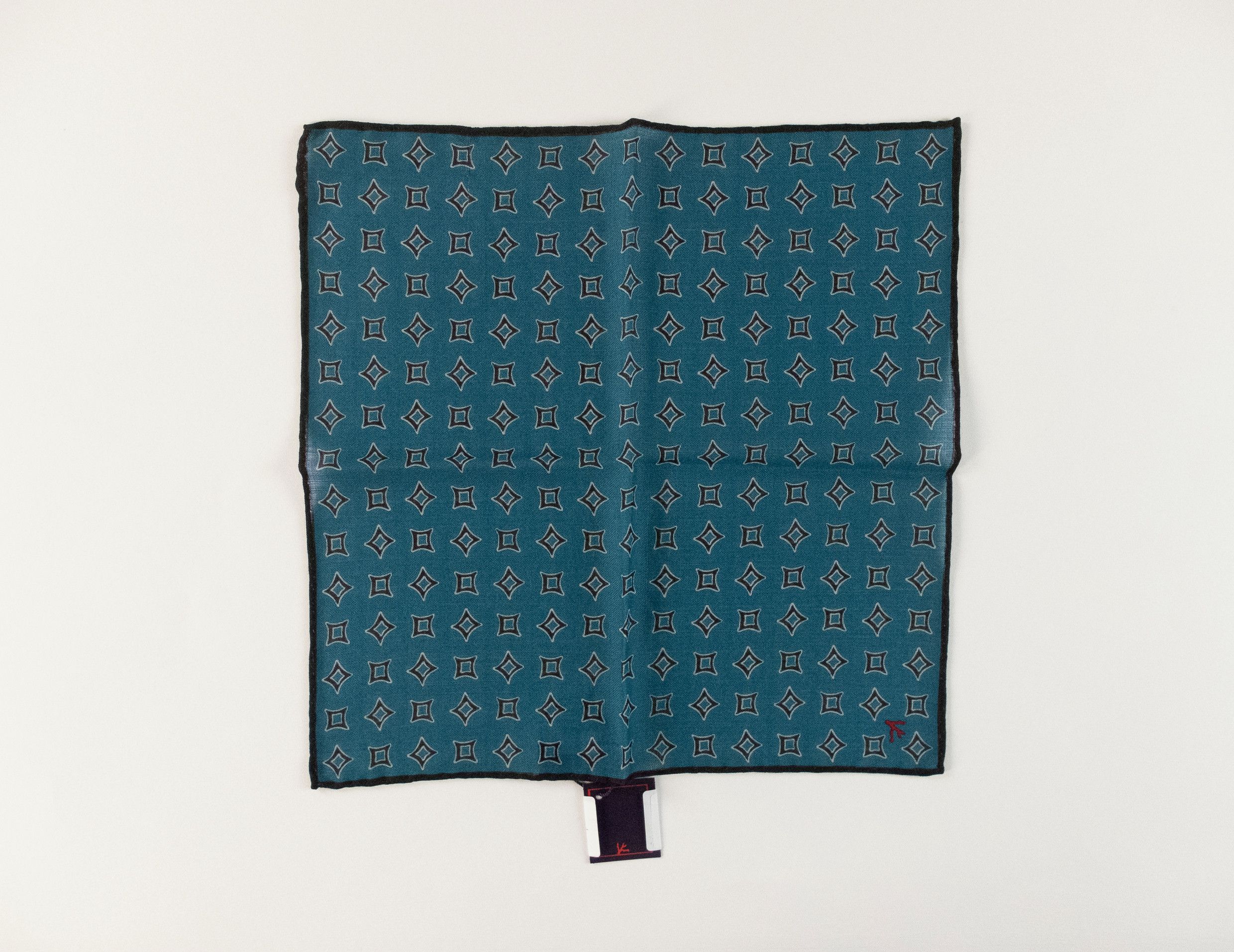 ISAIA Napoli blue geometric print wool pocket square