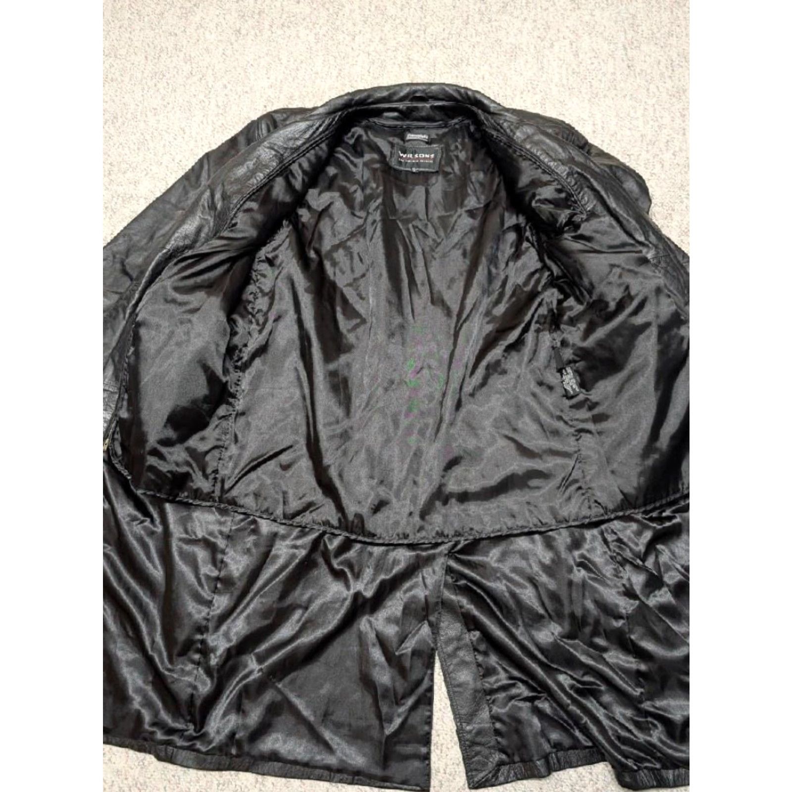 Vintage VINTAGE Wilsons glove leather TRENCH COAT Men XL Black belted double breasted Y2K cowhide coat Mens XL Black trench coat leather Size US XL / EU 56 / 4 - 3 Thumbnail