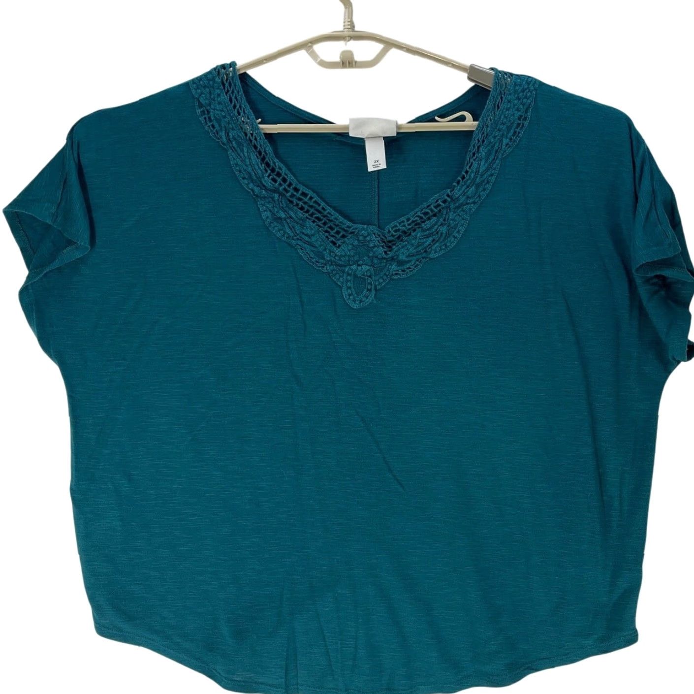 Vintage Ava & Viv Blouse Women 2X Green Short Sleeve Minimalist Casual Pilling V-Neck Pullover Shirt Size XXL / US 16-18 / IT 52-54 - 2 Thumbnail