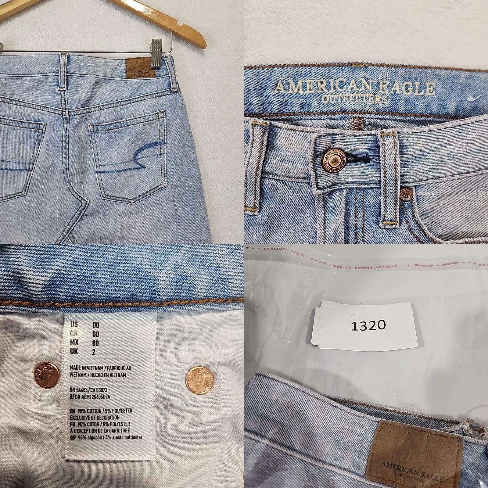 American Eagle Outfitters VINTAGE American Eagle Light Wash Distressed Denim Mini Skirt Womens Size 00 XS Blue Pocket Zip Front Short 90s style Womens Size 24" / US 00 / IT 34 - 8 Thumbnail