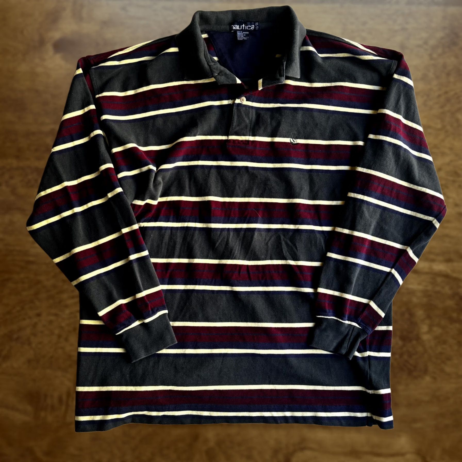Nautica VINTAGE Nautica Polo Shirt Mens XL Gray Stripe Long Sleeve Casual Size US XL / EU 56 / 4 - 1 Thumbnail