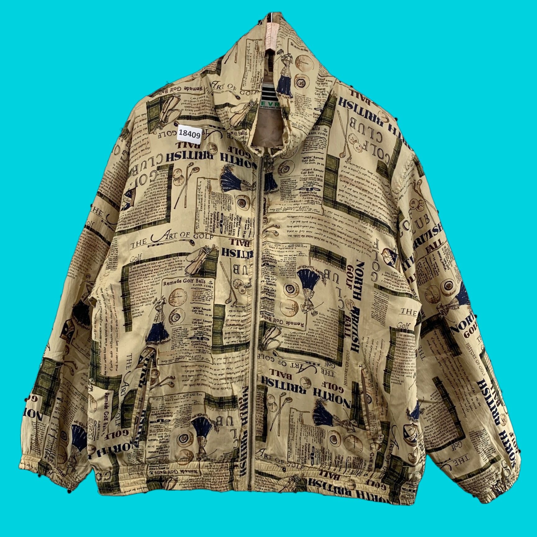 Vintage Vintage EVR 100% Silk Jacket Full Zip Golf AOP Graphic Large Brown 24X28 Mens Size US L / EU 52-54 / 3 - 1 Thumbnail