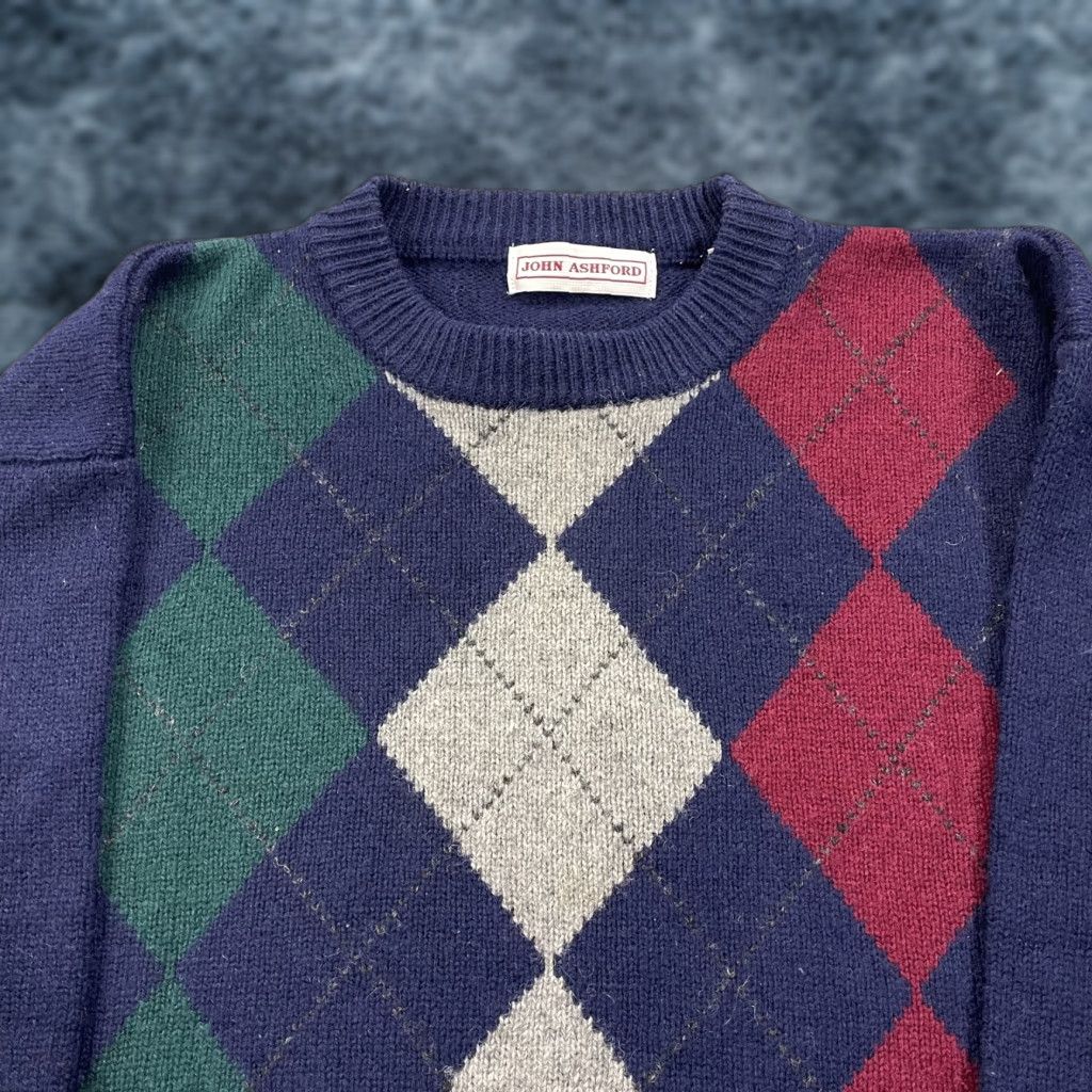 Vintage VINTAGE Grandpa Sweater Mens Large Blue Argyle Pure Shetland Wool Crewneck 80s Size US L / EU 52-54 / 3 - 1 Thumbnail