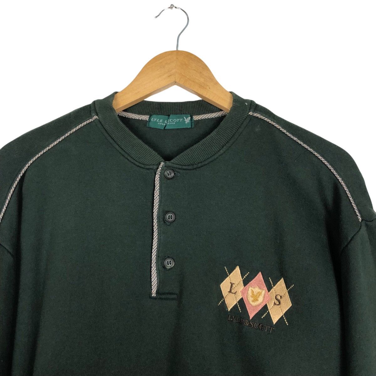 Lyle & Scott × Vintage Vintage Lyle & Scott Sweatshirt Jumper Button Up Green M Size US M / EU 48-50 / 2 - 9 Thumbnail