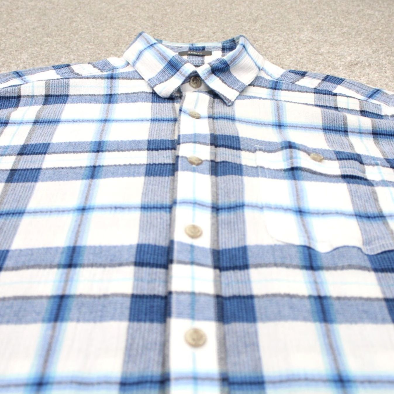 Eddie Bauer Eddie Bauer Seersucker Shirt Mens Large Blue/White Classic Fit Cotton S/S Button-Up Shirt Size US L / EU 52-54 / 3 - 4 Thumbnail