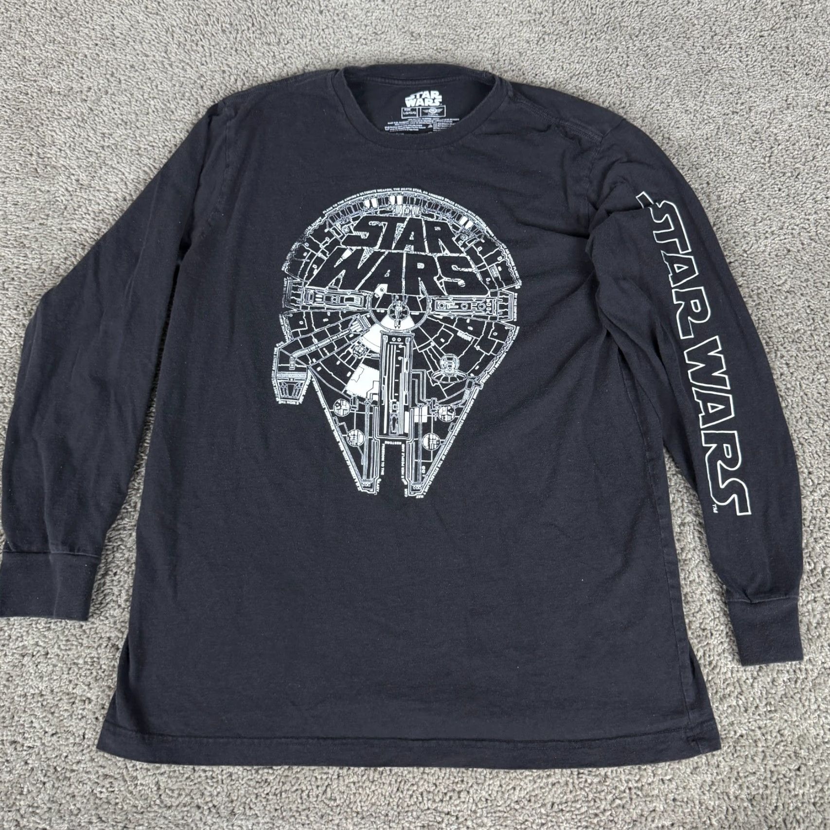 Mad Engine Star Wars Shirt Mens Large Black White Millennium Falcon Long Sleeve Print Size US L / EU 52-54 / 3 - 2 Thumbnail