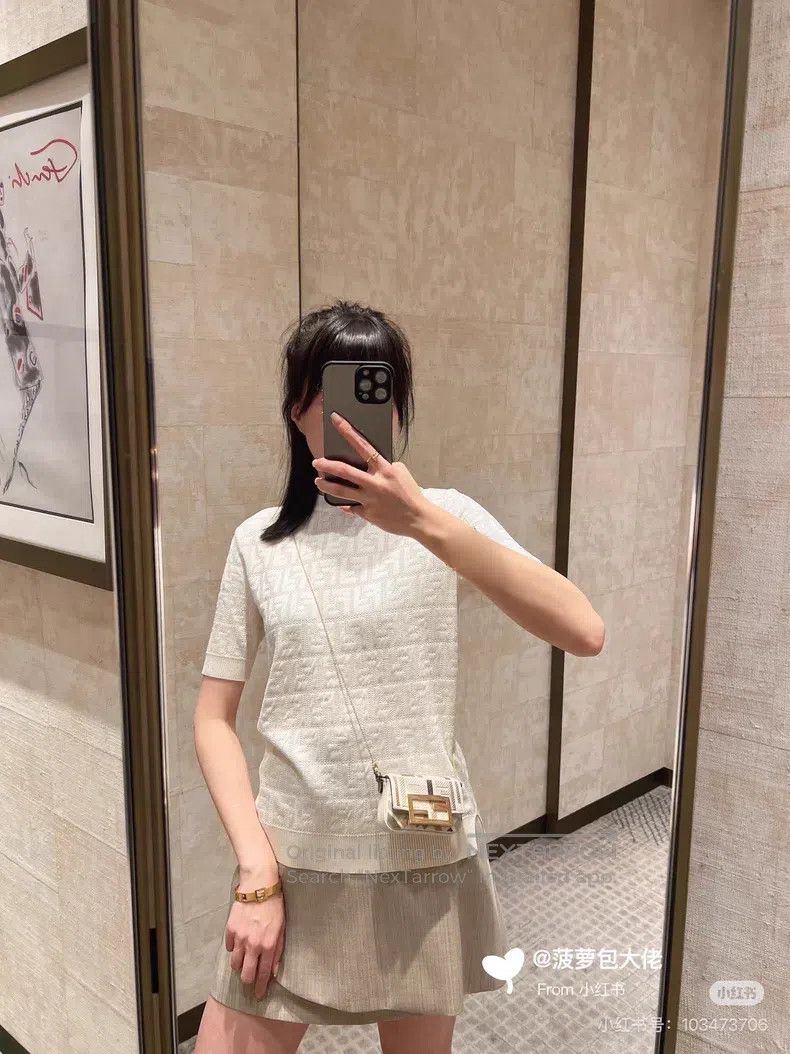 Fendi Fendi White Double F Logo Round Neck Knit T-Shirt Size XS / US 0-2 / IT 36-38 - 5 Thumbnail