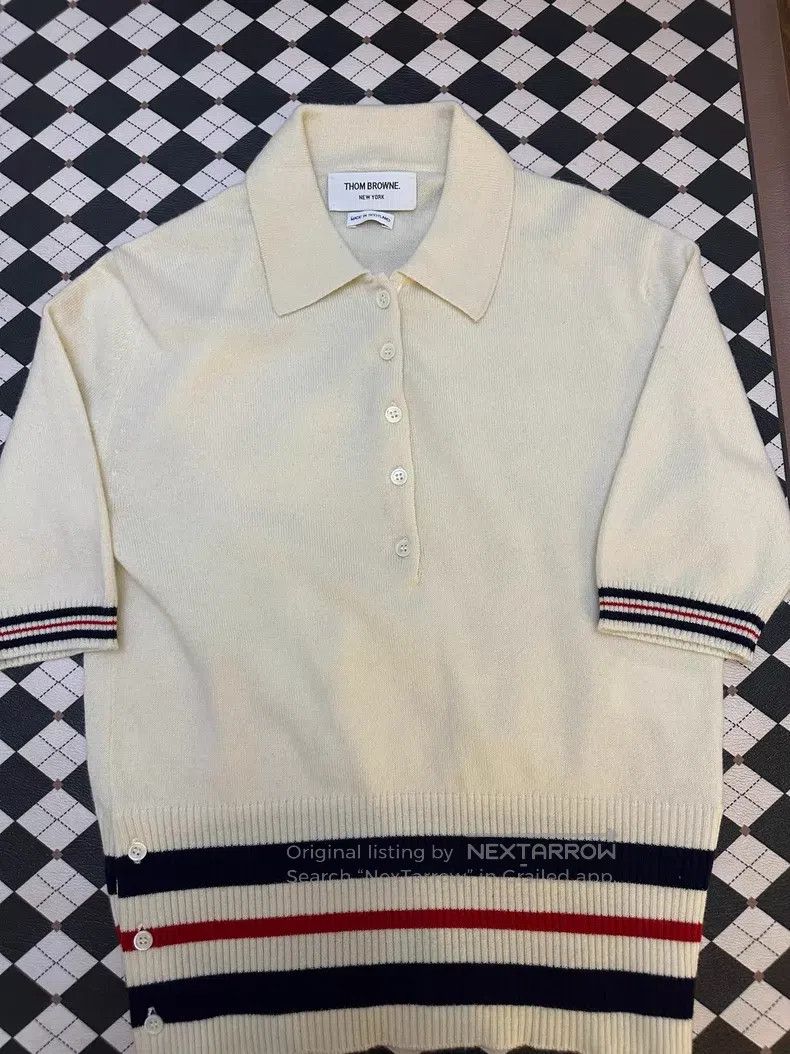 Thom Browne Thom Browne White Short Sleeve Knit Polo Shirt Size US S / EU 44-46 / 1 - 1 Thumbnail