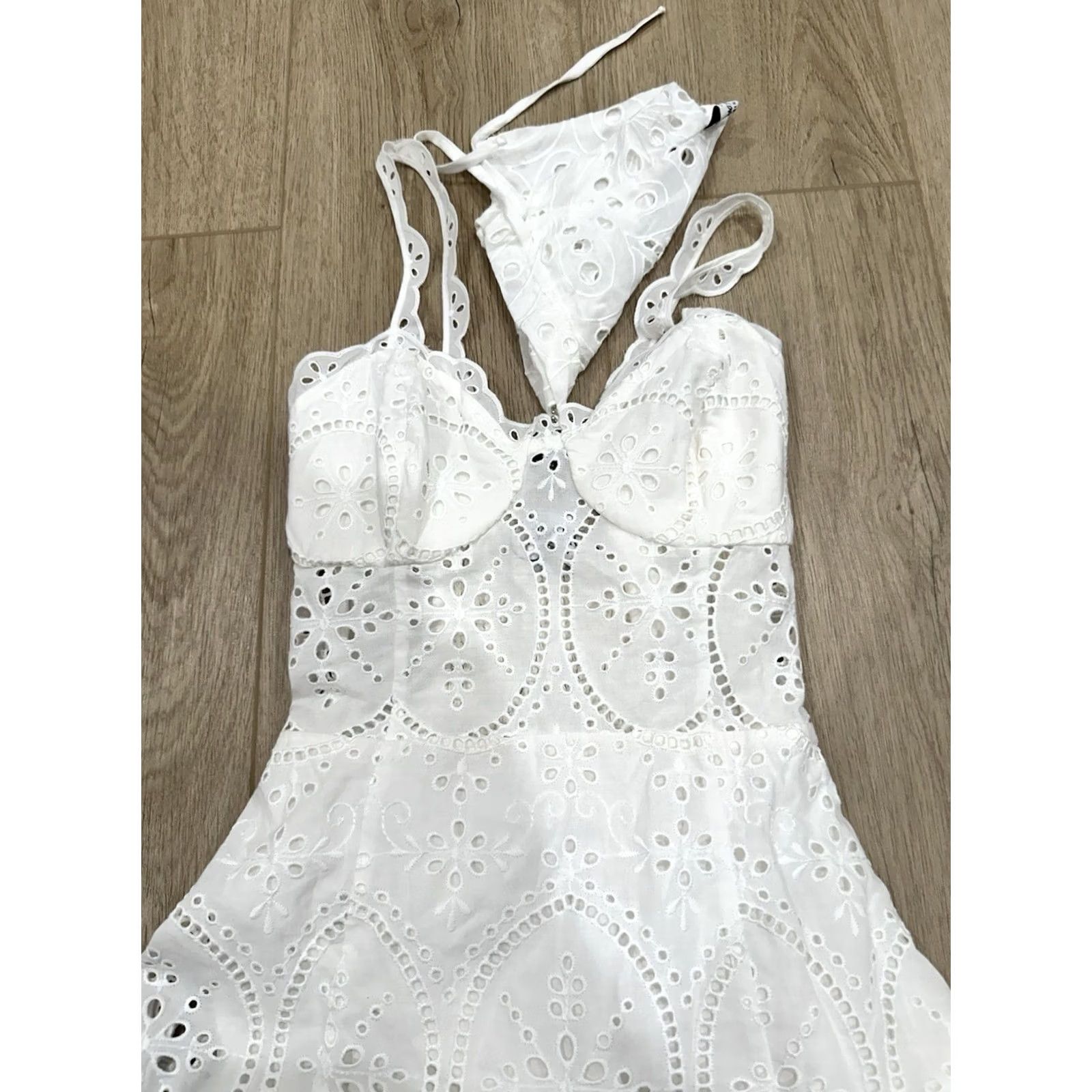 Vintage Charo Ruiz Ibiza White Eyelet Dress Lace Straps Ruffle Hem XS Mini Size XS / US 0-2 / IT 36-38 - 4 Thumbnail