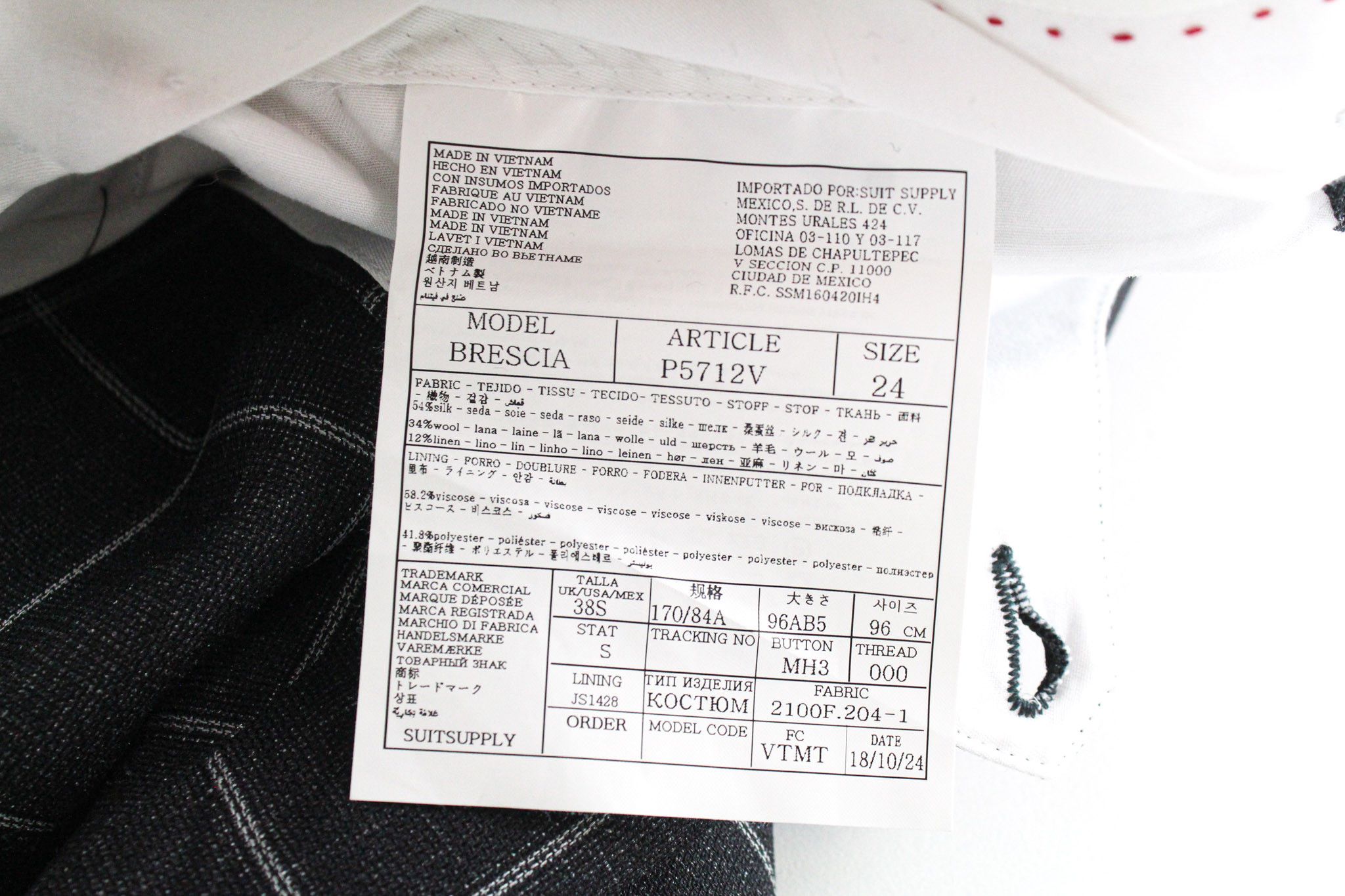 Suitsupply BRESCIA UK38S Silk Wool Linen Dark Grey Checked 73251 Size 38S - 5 Thumbnail