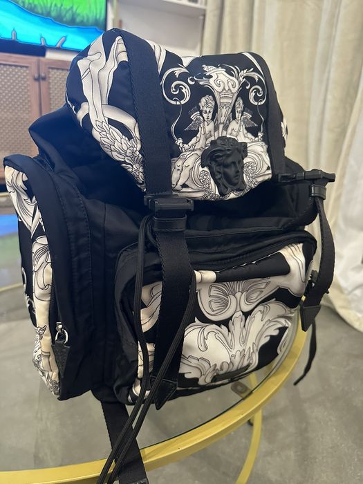 VERSACE Baroque Print Nylon Medusa Backpack Bag Black