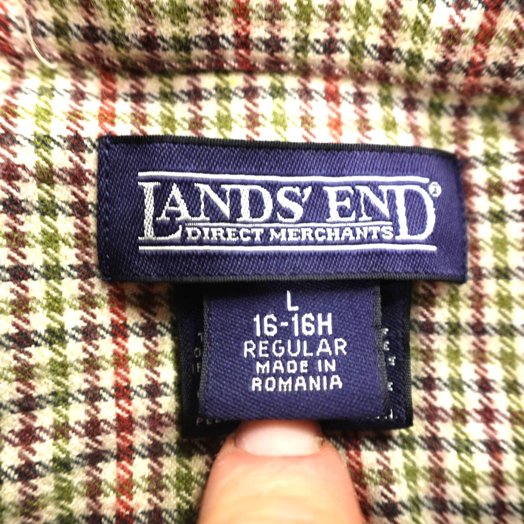 Lands' End VINTAGE Lands' End Shirt Mens Large Beige Houndstooth Plaid Flannel Button-Up Casual Mens Size US L / EU 52-54 / 3 - 7 Thumbnail
