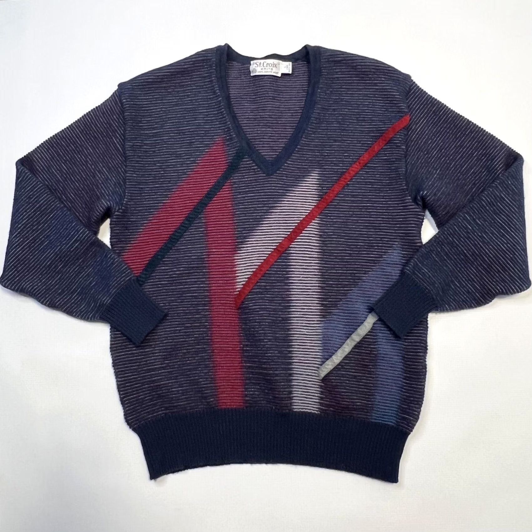 Vintage VINTAGE St Croix Sweater Mens L Blue Red Wool V-Neck Geometric 90s Size US L / EU 52-54 / 3 - 2 Thumbnail