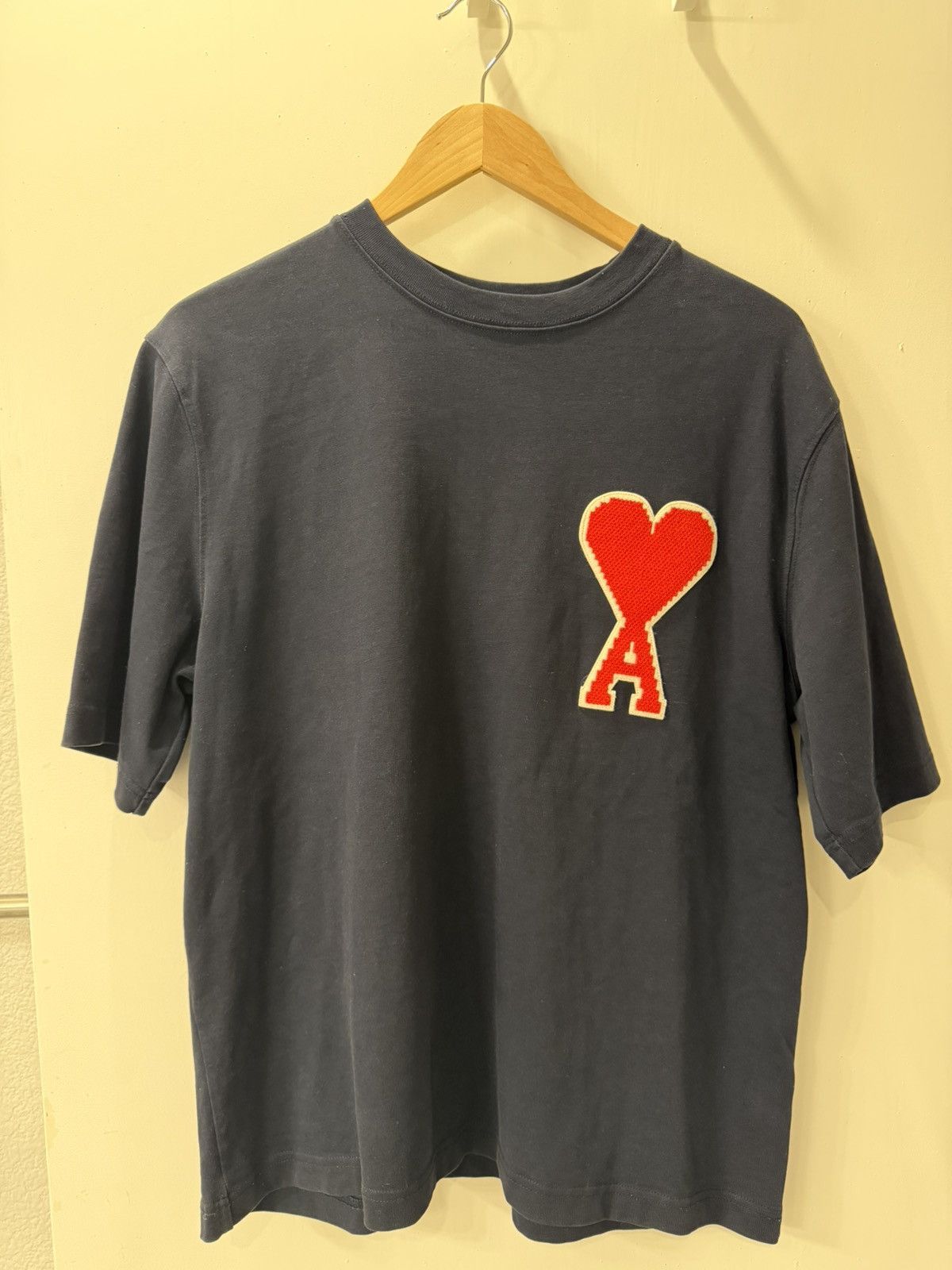AMI Paris Navy Blue Red Heart T-Shirt