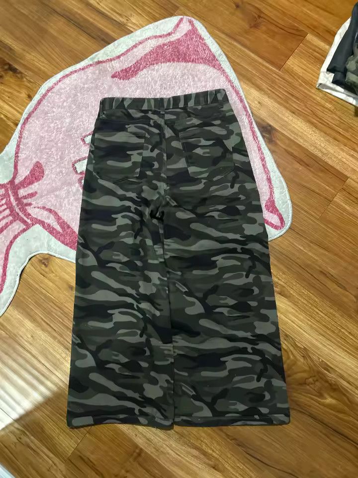Camouflage Washed Wide Leg Denim