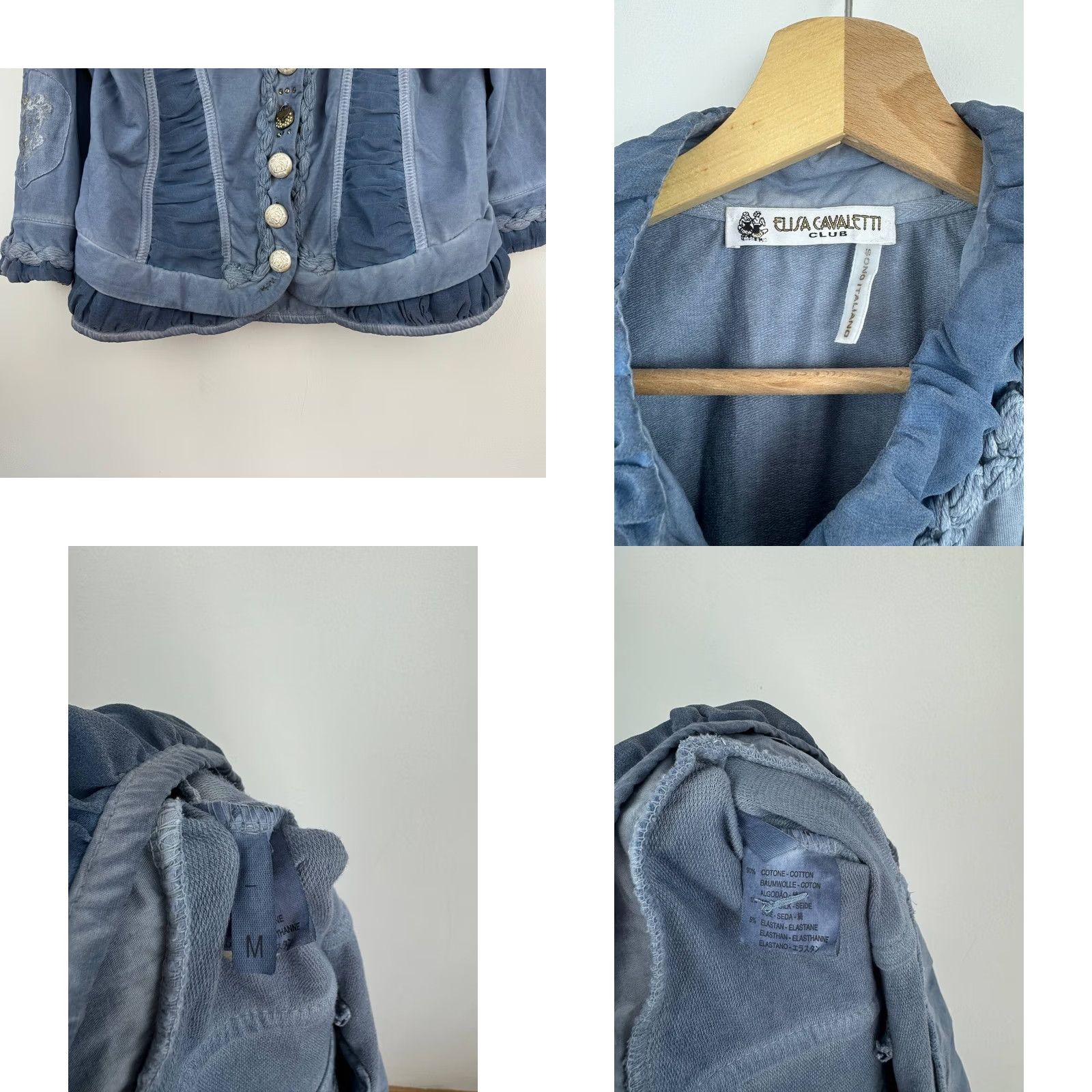 Vintage Elisa Cavaletti Blazer Jacket Women M Blue Silk Blend Mid-Length Solid Button Jacket Regular Fit Size M / US 6-8 / IT 42-44 - 9 Thumbnail