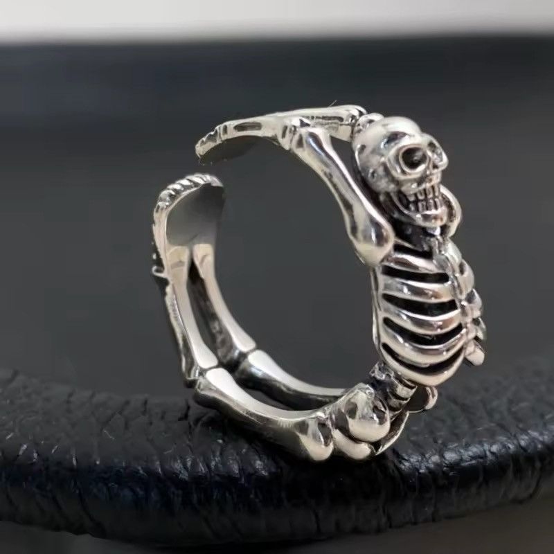 Jewelry 925 Sterling Silver Gothic Punk Skeleton Ring Size ONE SIZE - 5 Thumbnail