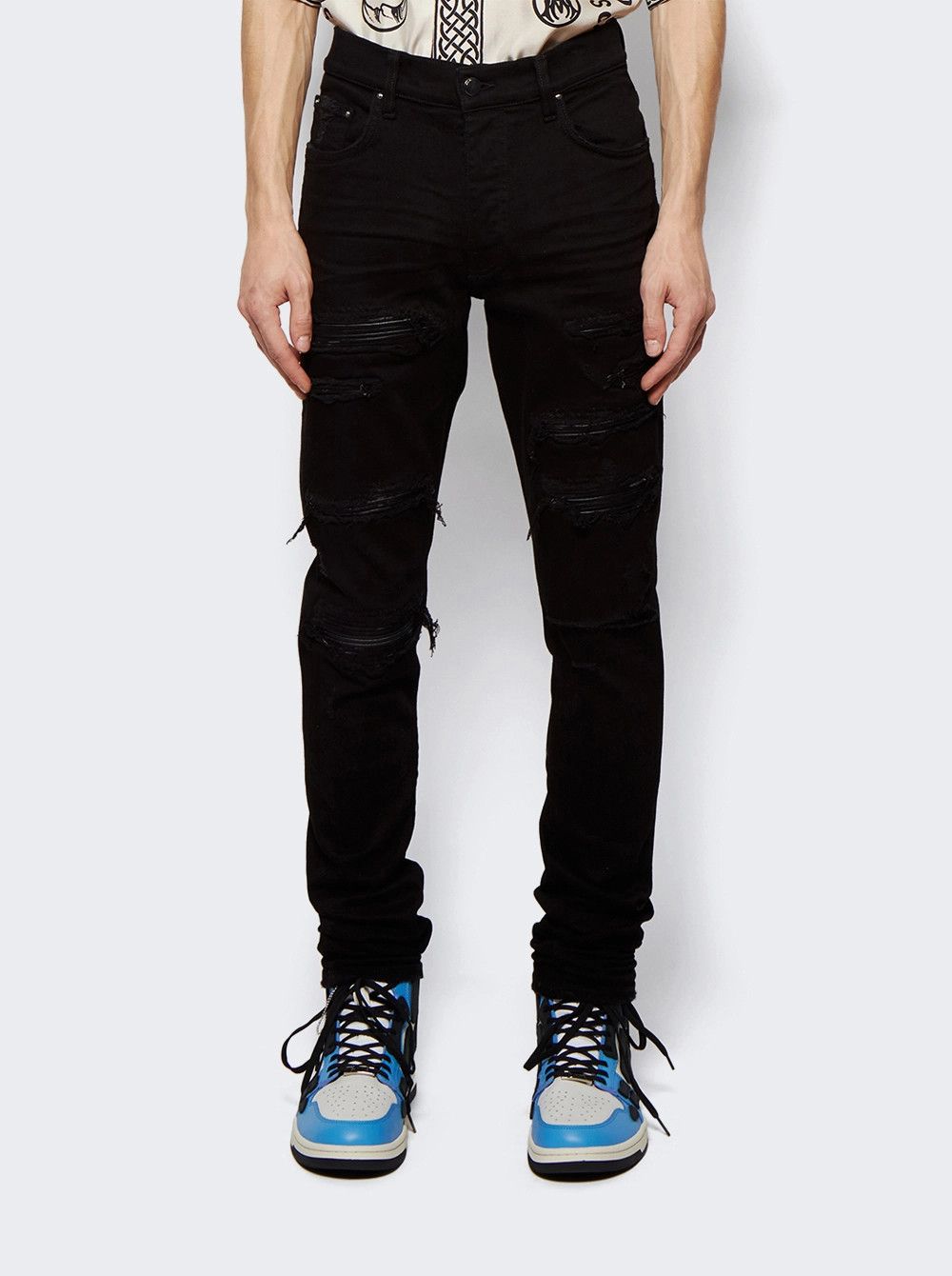 Amiri o1gr1nt1124 Leather Thrasher Jeans in Black Size US 33 - 3 Thumbnail