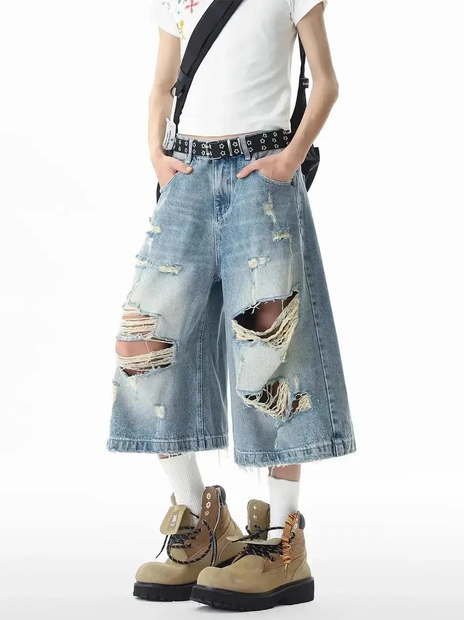 Japanese Brand Retro high street ripped denim shorts Size US 32 / EU 48 - 1 Thumbnail