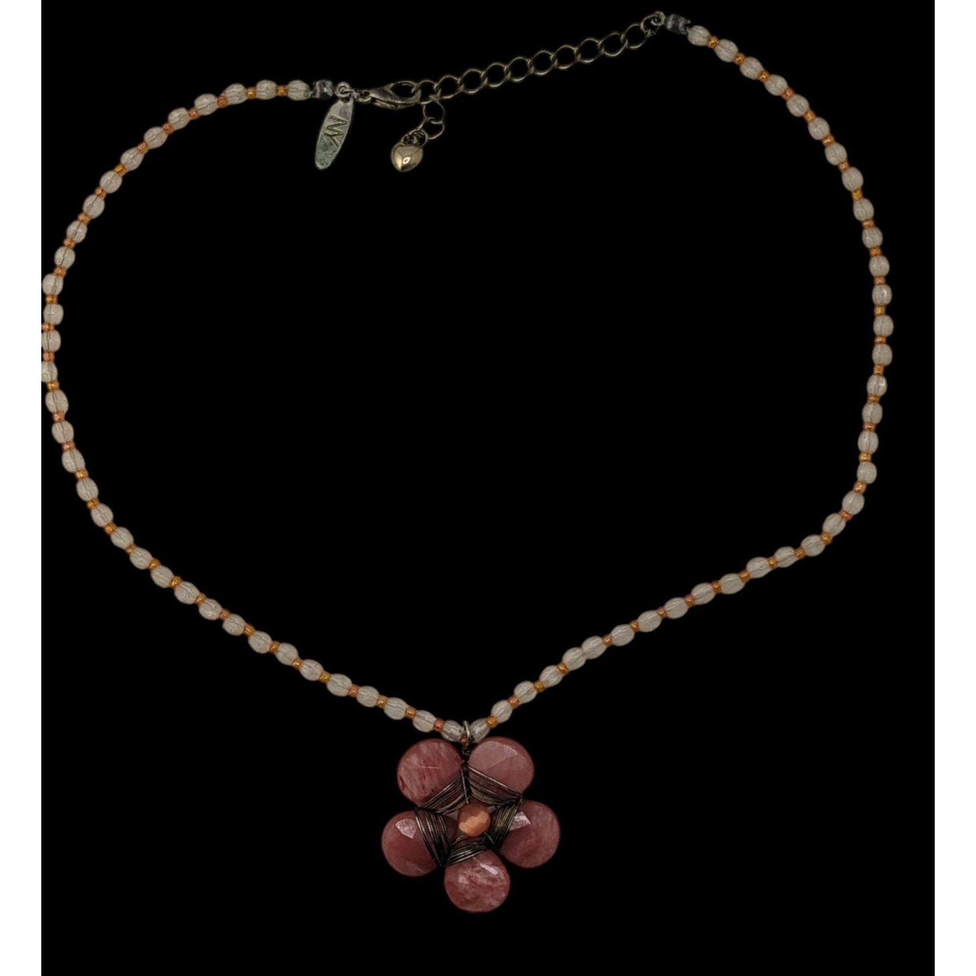Other Vintage Y2K Cottagefore Beaded Necklace With Pink Flower Pen Size ONE SIZE - 2 Thumbnail