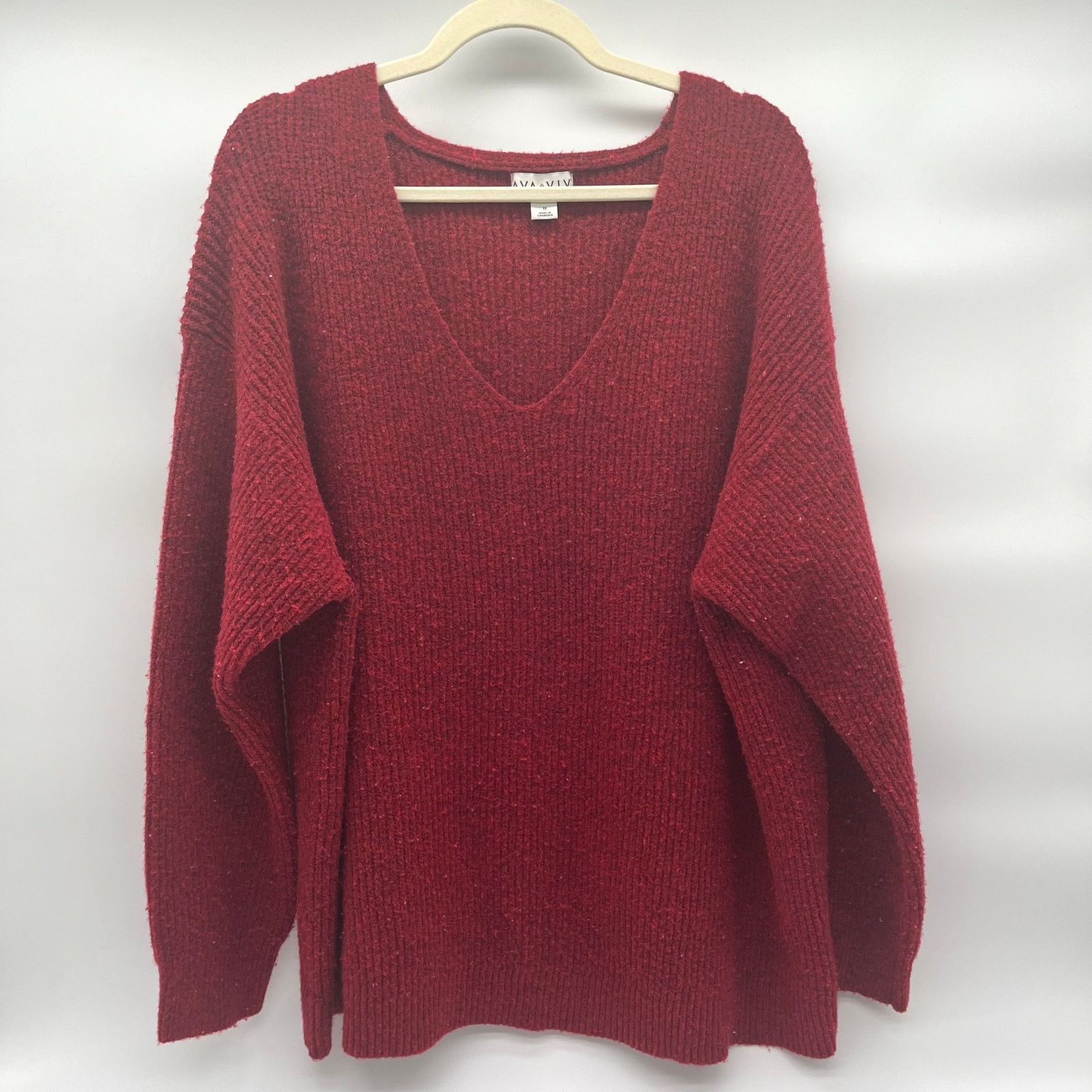 Unknown London AVA & VIV V-Neck Knitted Sweater, Red, 1x, Plus Size Size XXL / US 16-18 / IT 52-54 - 1 Thumbnail