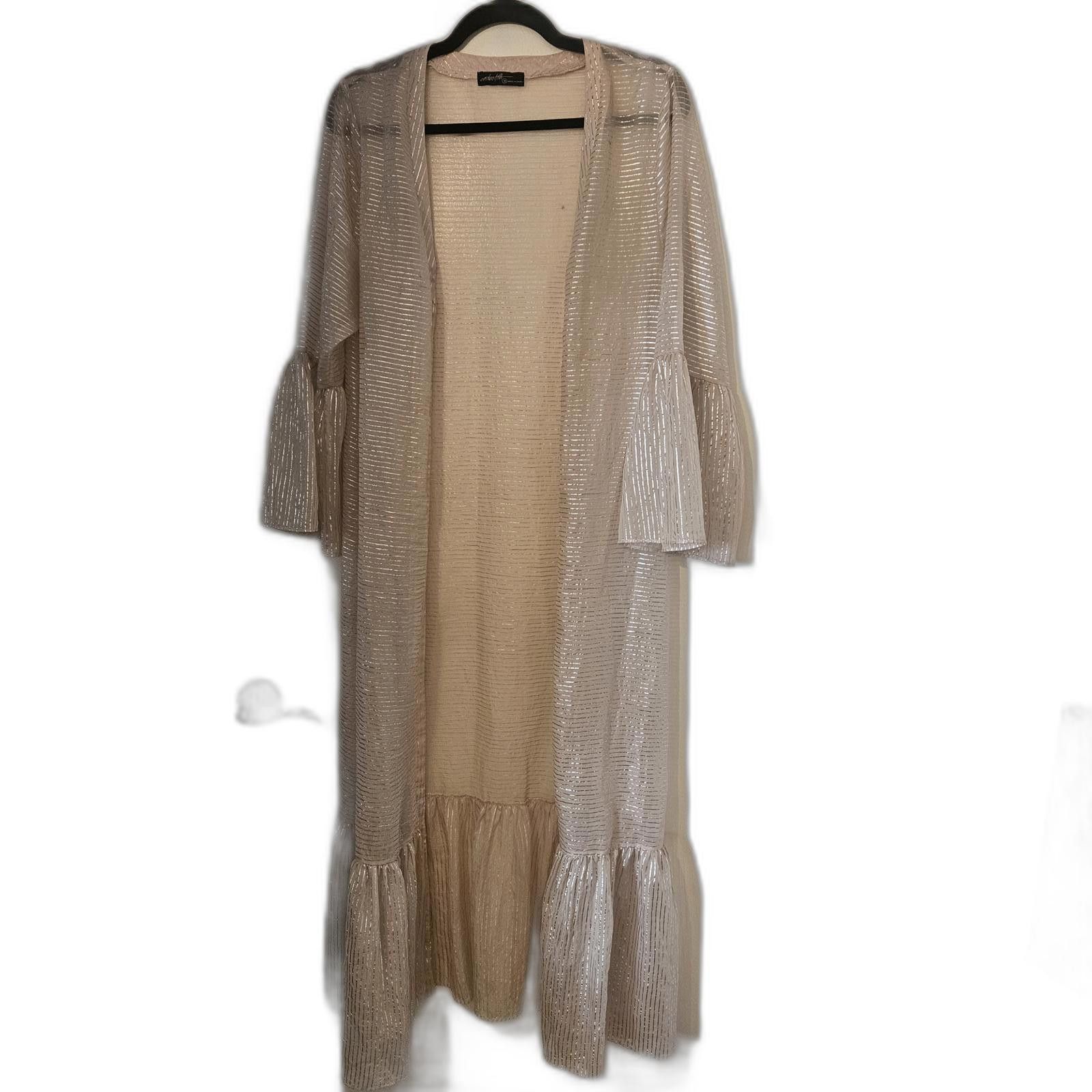 Designer Elegant Beige Striped Kimono Cardigan with Flared Sleeves Size XXL / US 16-18 / IT 52-54 - 1 Thumbnail