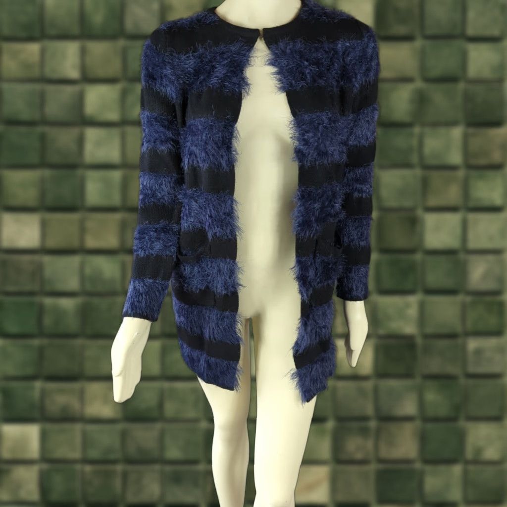 Vintage ROMEO & JULIET COUTURE Cardigan Sweater WOMENS M BLUE Stripe Open Knitted Long Sleeve Round Neck Size M / US 6-8 / IT 42-44 - 1 Thumbnail