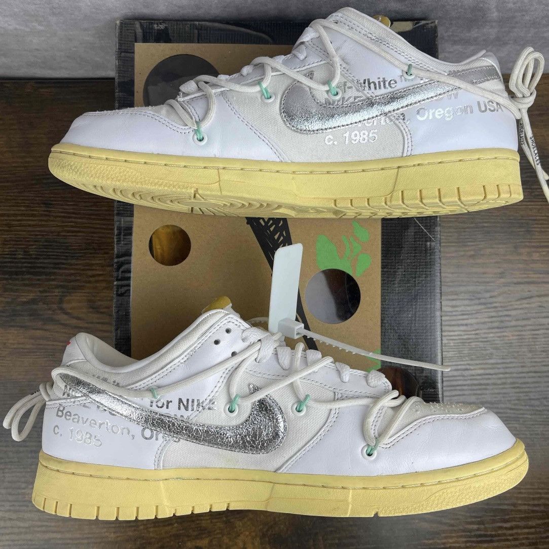 Nike × Off-White Nike Dunk Low x Off-White Lot 01 of 50 DM1602-127 White Rare Size US 9.5 / EU 42-43 - 4 Thumbnail