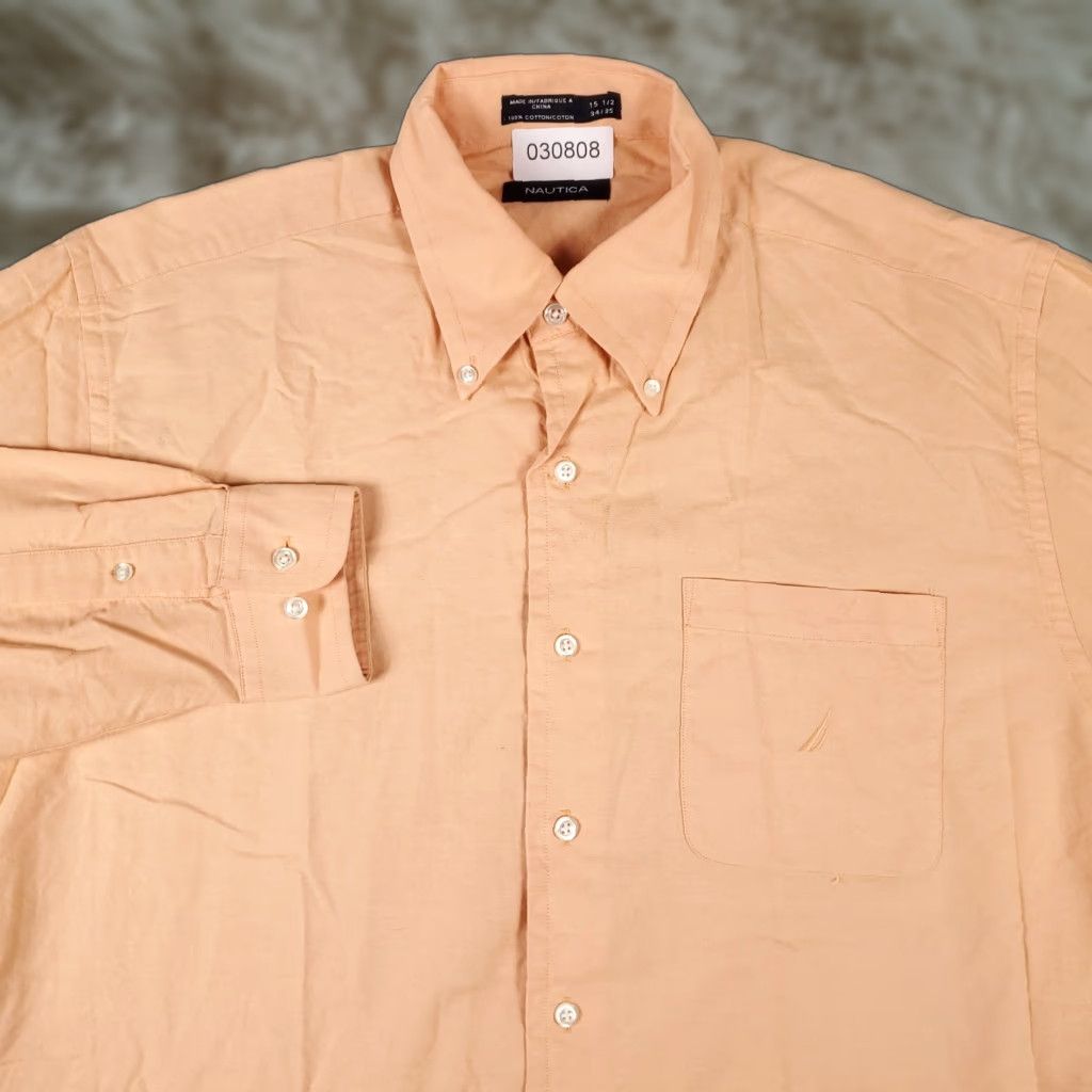 Nautica Nautica Dress Shirt Mens Size 15.5 Orange Button-Down Long Sleeve Formal Business Casual 100% Cotton Regular Mens Size 40R - 1 Thumbnail