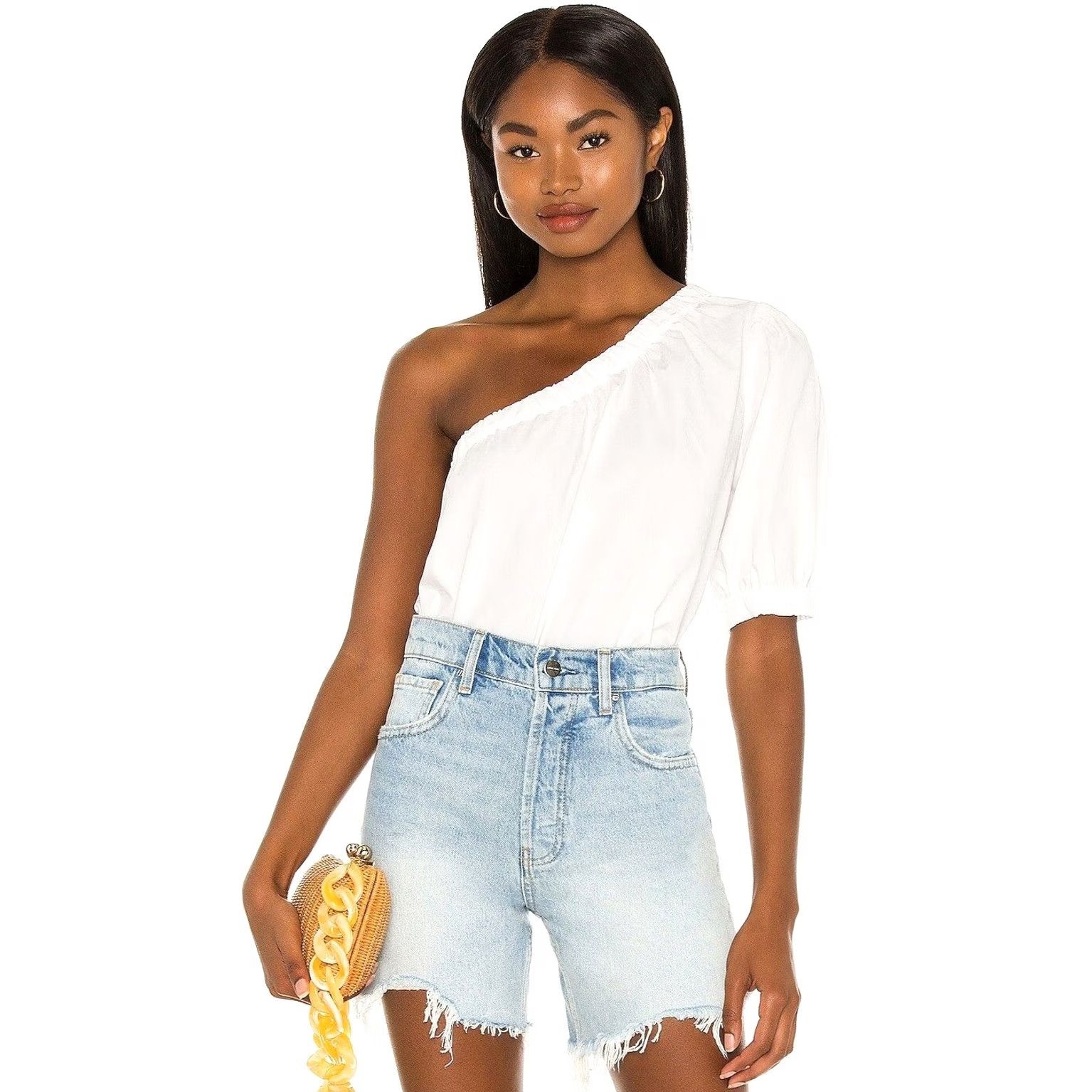 Rails Rails One Shoulder Puff Sleeve Top L White Cotton Poplin NWT Jayla Blouse Summer Womens Size L / US 10 / IT 46 - 2 Thumbnail