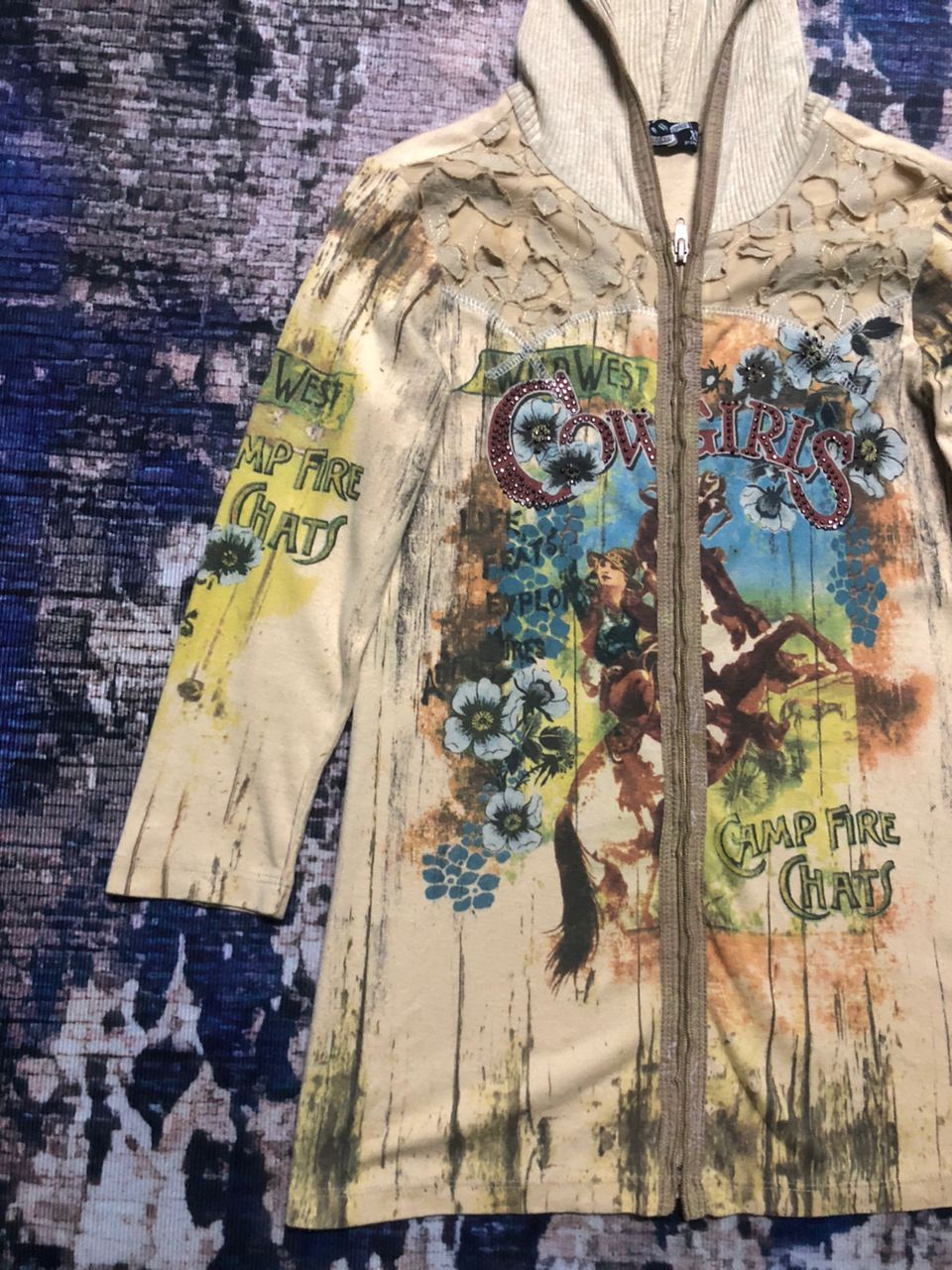 Cowboy Equipment Sugar Vanilla Cowgirl Over Print Hoodie Zipper Rare Size XS / US 0-2 / IT 36-38 - 5 Thumbnail