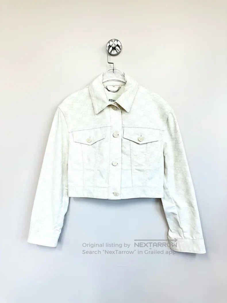 Fendi Fendi Cream White Monogram Printed Short Denim Jacket Size XS / US 0-2 / IT 36-38 - 1 Thumbnail