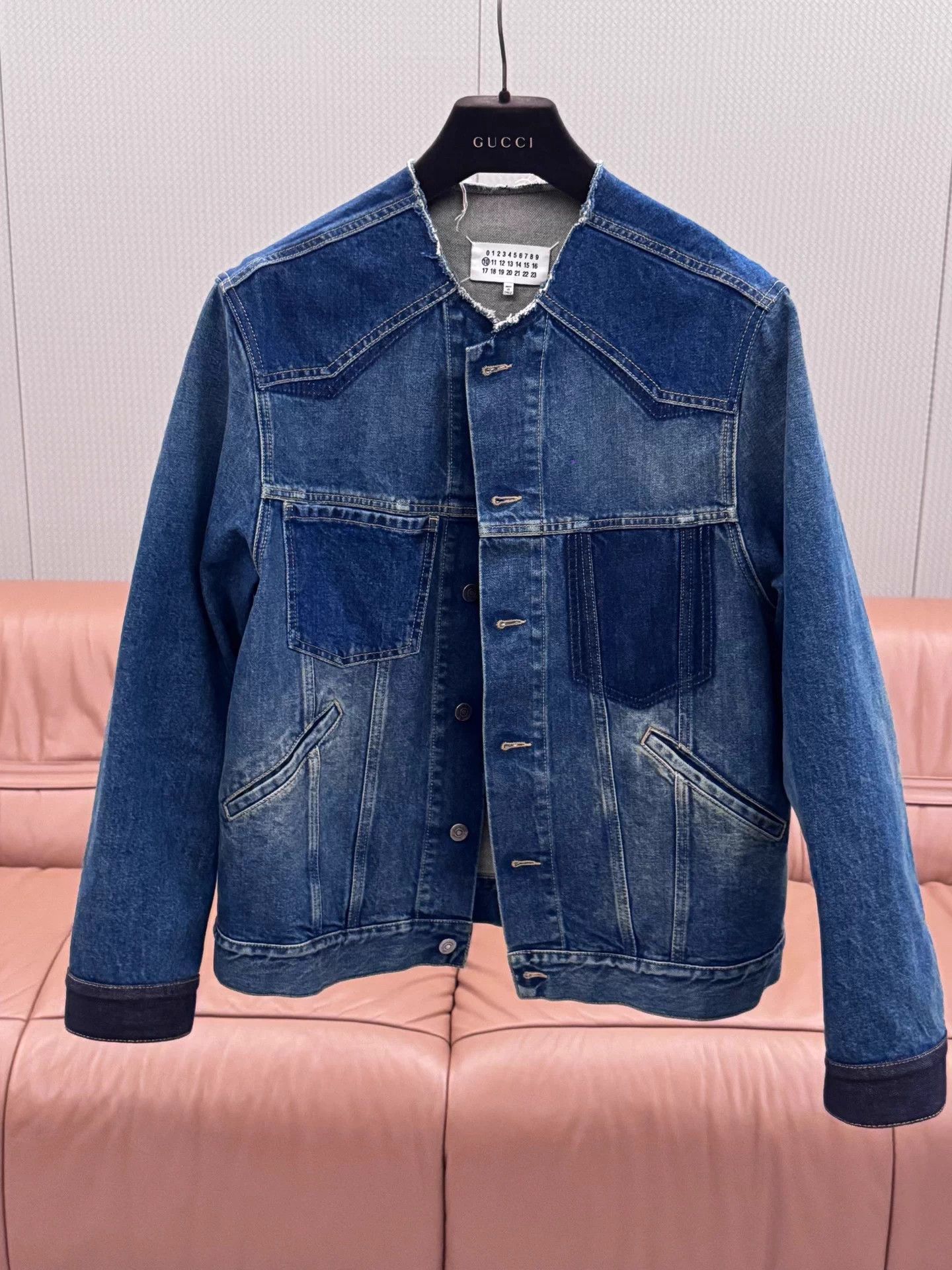 Maison Margiela MM Collarless Colorblocked Washed Denim Jkt Wang Yibo Size US M / EU 48-50 / 2 - 1 Thumbnail