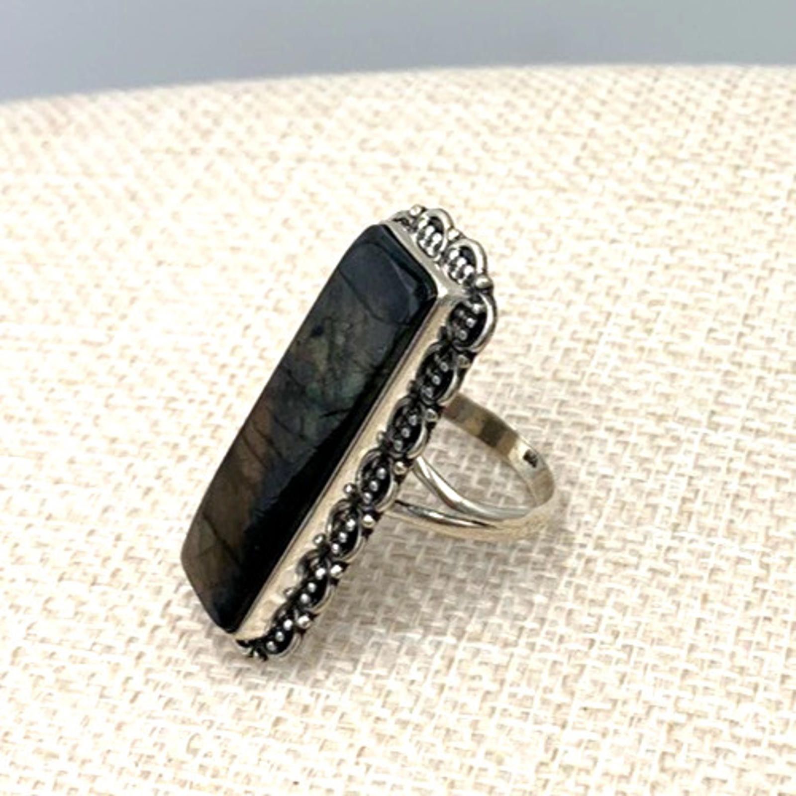 Other NOS Native American Navajo Labradorite Sterling Silver Ring Size ONE SIZE - 2 Thumbnail