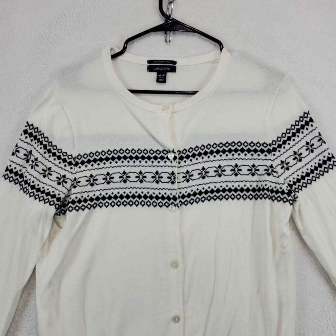 Lands' End VINTAGE Lands' End Womens Cardigan Sweater Nordic Full Button White Supima M Petite Holiday Christmas Nordic Ski Womens Size M / US 6-8 / IT 42-44 - 6 Thumbnail