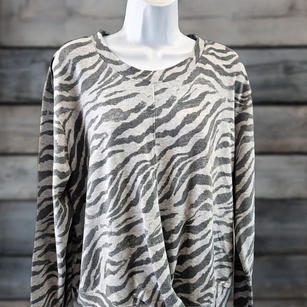 Vintage Knox Rose Womens Top XL Gray Animal Print Long Sleeve Twisted Front Pullover Round Neck Casual Shirt Womens Size XL / US 12-14 / IT 48-50 - 1 Thumbnail