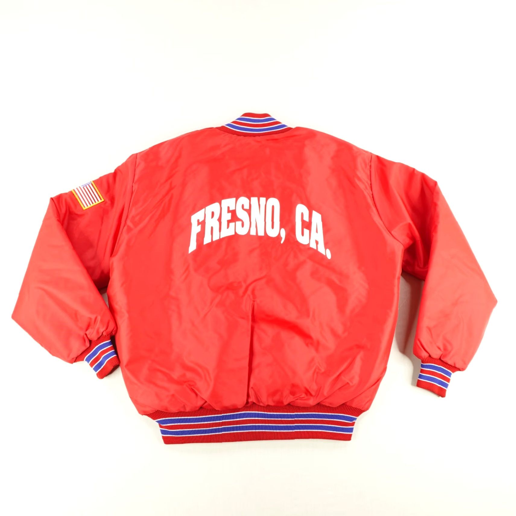 Vintage VINTAGE DeLong Jacket Men XL Red Fresno California Baseball Quilted Coat 80s Bomber Windproof Insulated USA Flag Sports 80s Mens XL Red FX Size US XL / EU 56 / 4 - 6 Thumbnail