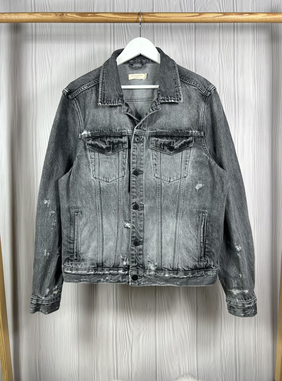 Allsaints Allsaints Bilton Denim Distressed Jacket Size XL Dark Gray Size US XL / EU 56 / 4 - 1 Thumbnail