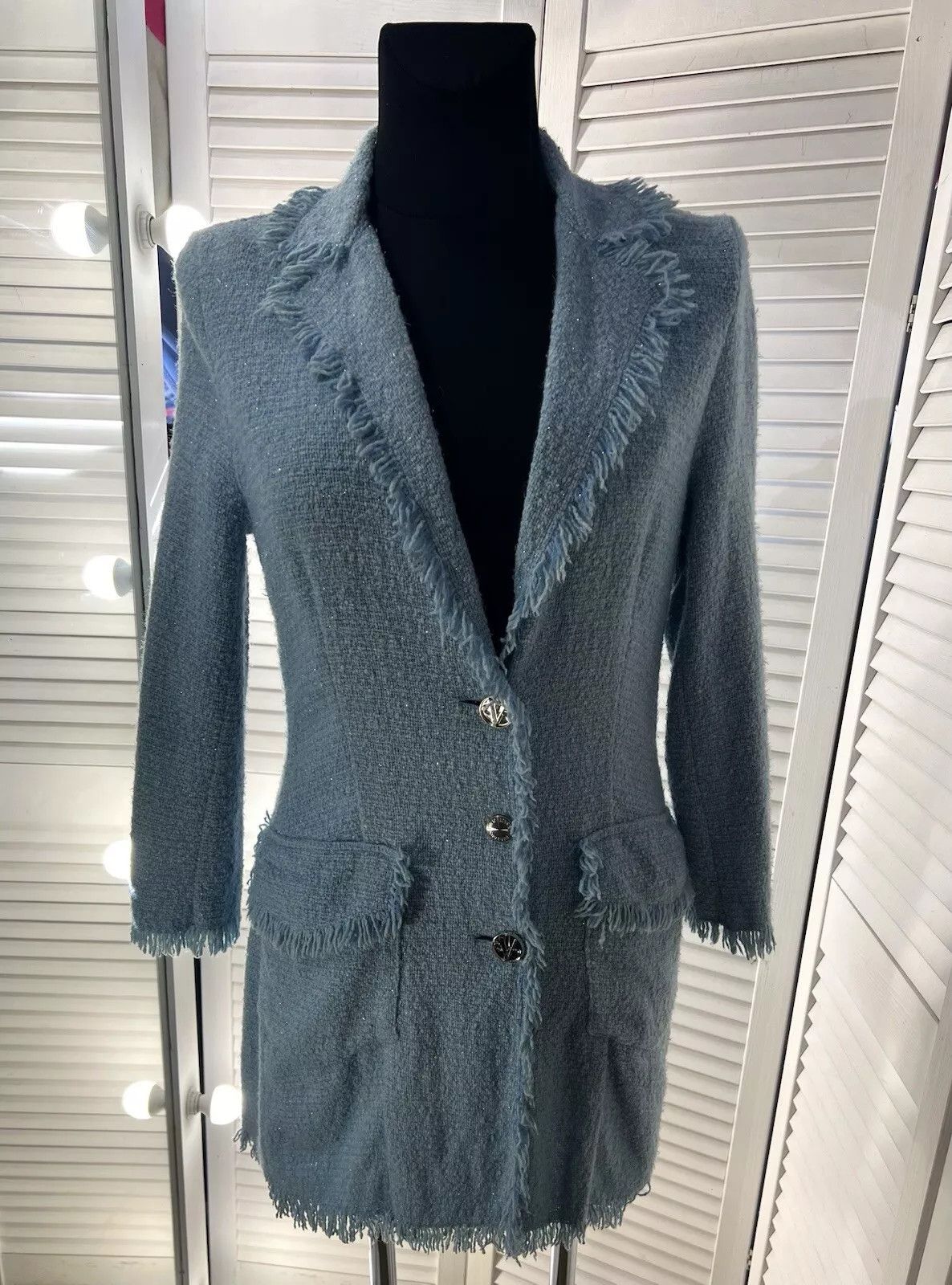 Versace Versace Rare Vintage Women’s Tweed Long Blazer Blue – Sz 40 Size S / US 4 / IT 40 - 4 Thumbnail
