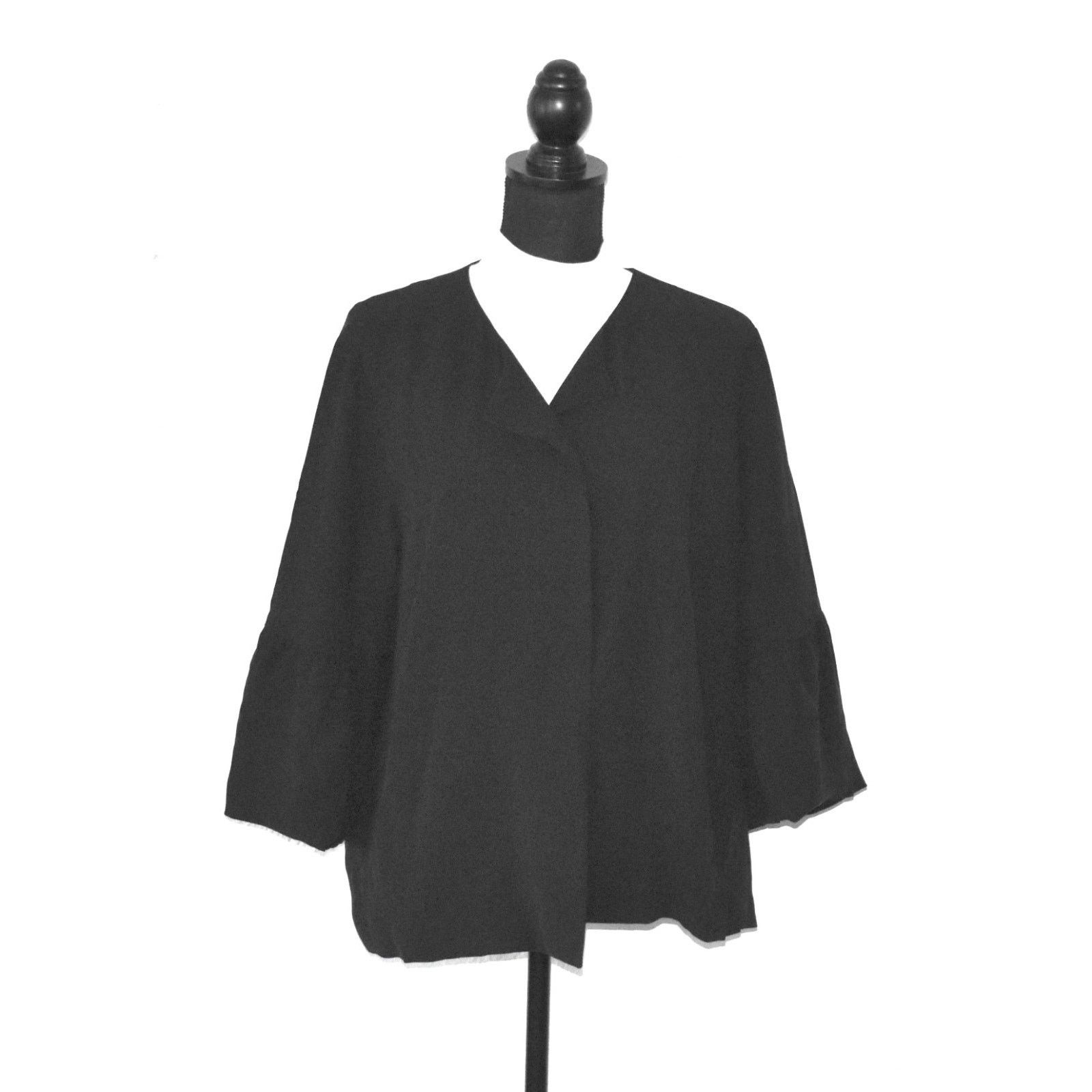 Eileen Fisher A6 EILEEN FISHER Black 100% Silk Lined Short Jacket Size L Size L / US 10 / IT 46 - 1 Thumbnail