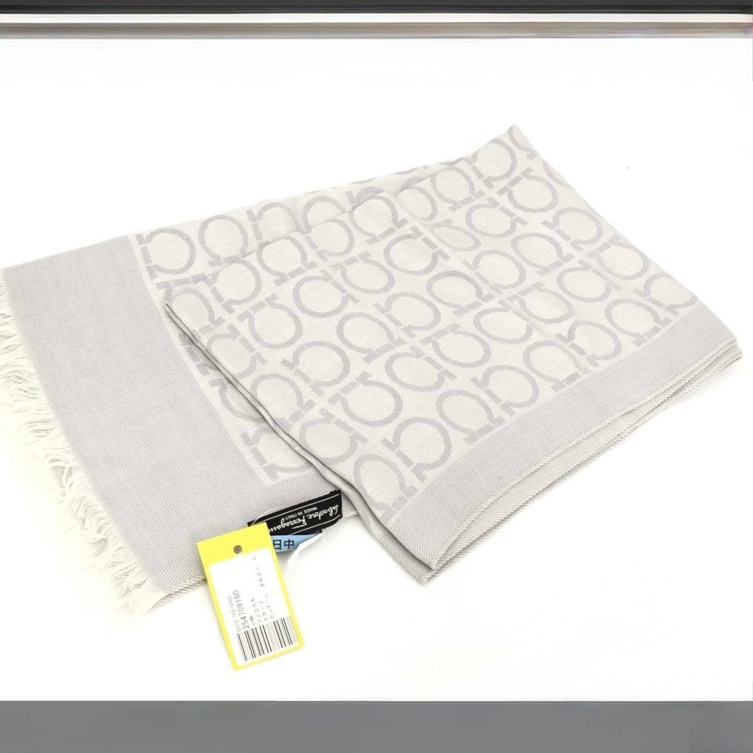 Salvatore Ferragamo Salvatore Ferragamo Gancini Large Stole Scarf – Gray/Ivory Size ONE SIZE - 1 Thumbnail