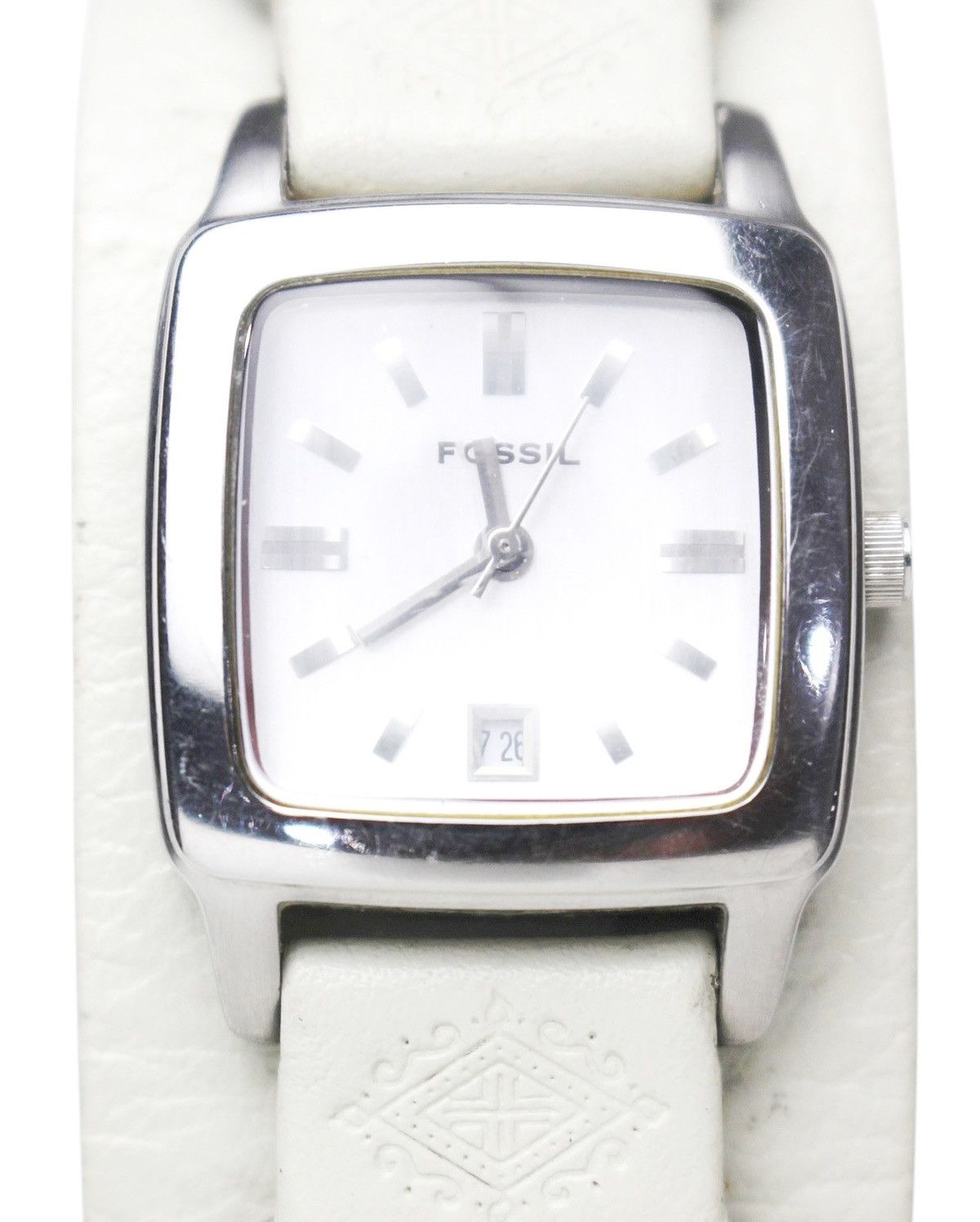 Vintage 2000S FOSSIL OFF-WHITE WIDE LEATHER BAND WATCH Size ONE SIZE - 9 Thumbnail