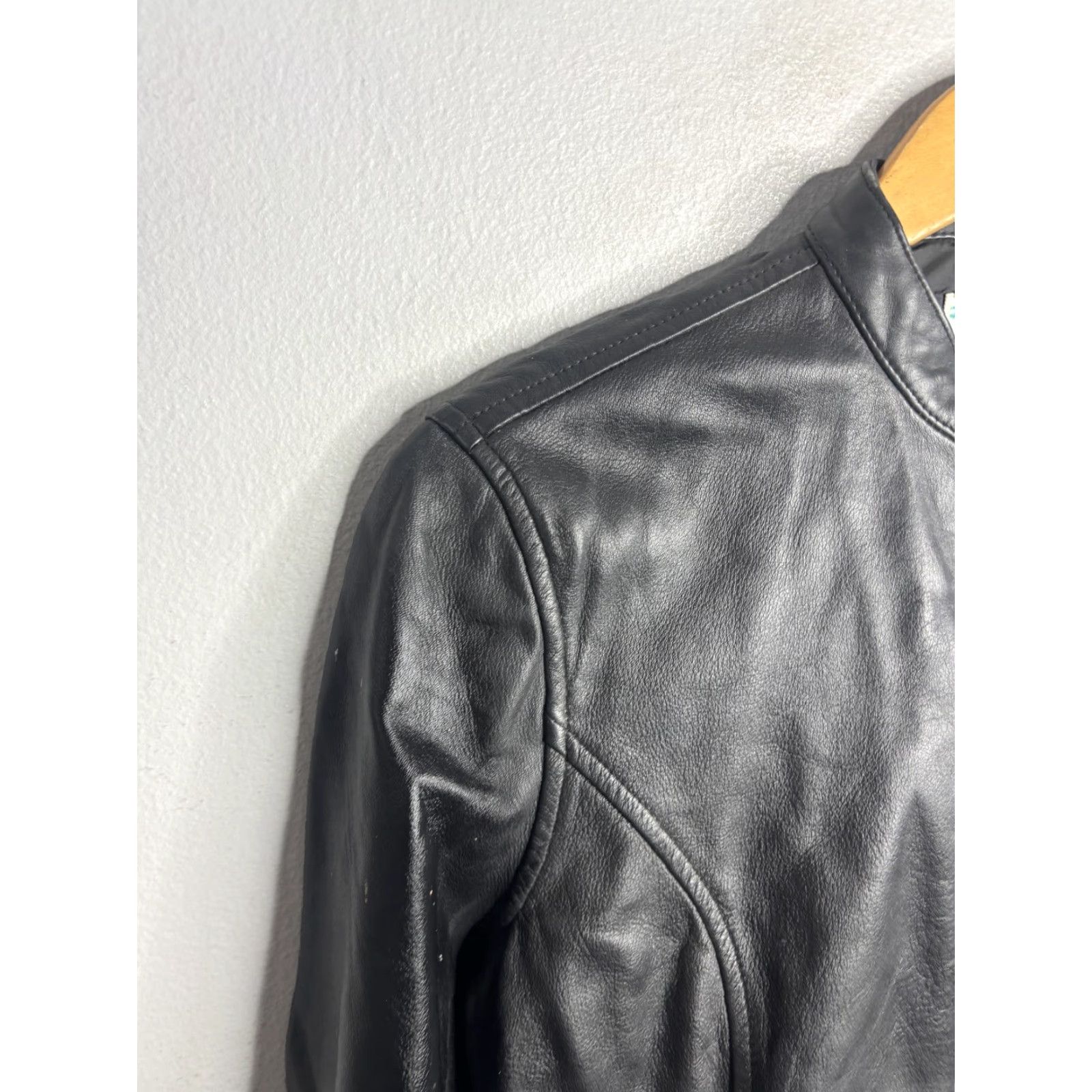 Vintage Calvin Klein Jeans Jacket Womens Medium Black Leather Moto Full Zip Biker Collar Size 32" / US 10 / IT 46 - 2 Thumbnail