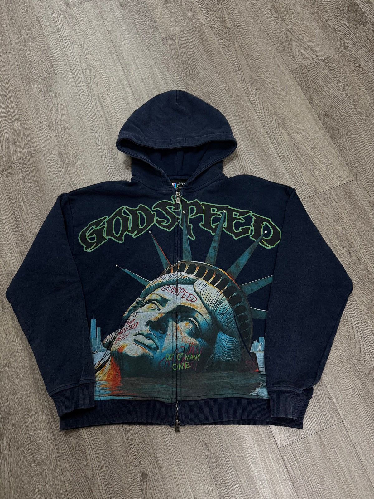 Godspeed Godspeed "Sunken Liberty" Navy Wash Hoodie Size US L / EU 52-54 / 3 - 1 Thumbnail