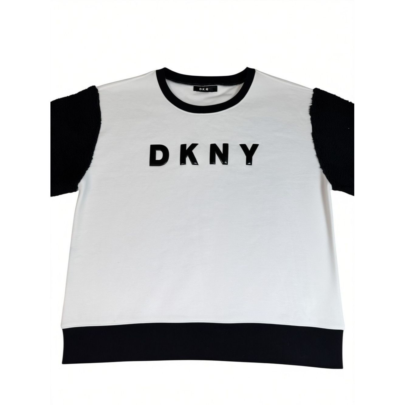 DKNY DKNY Black White Colorblock Logo Sherpa Sleeve Sweater Size Size L / US 10 / IT 46 - 3 Thumbnail