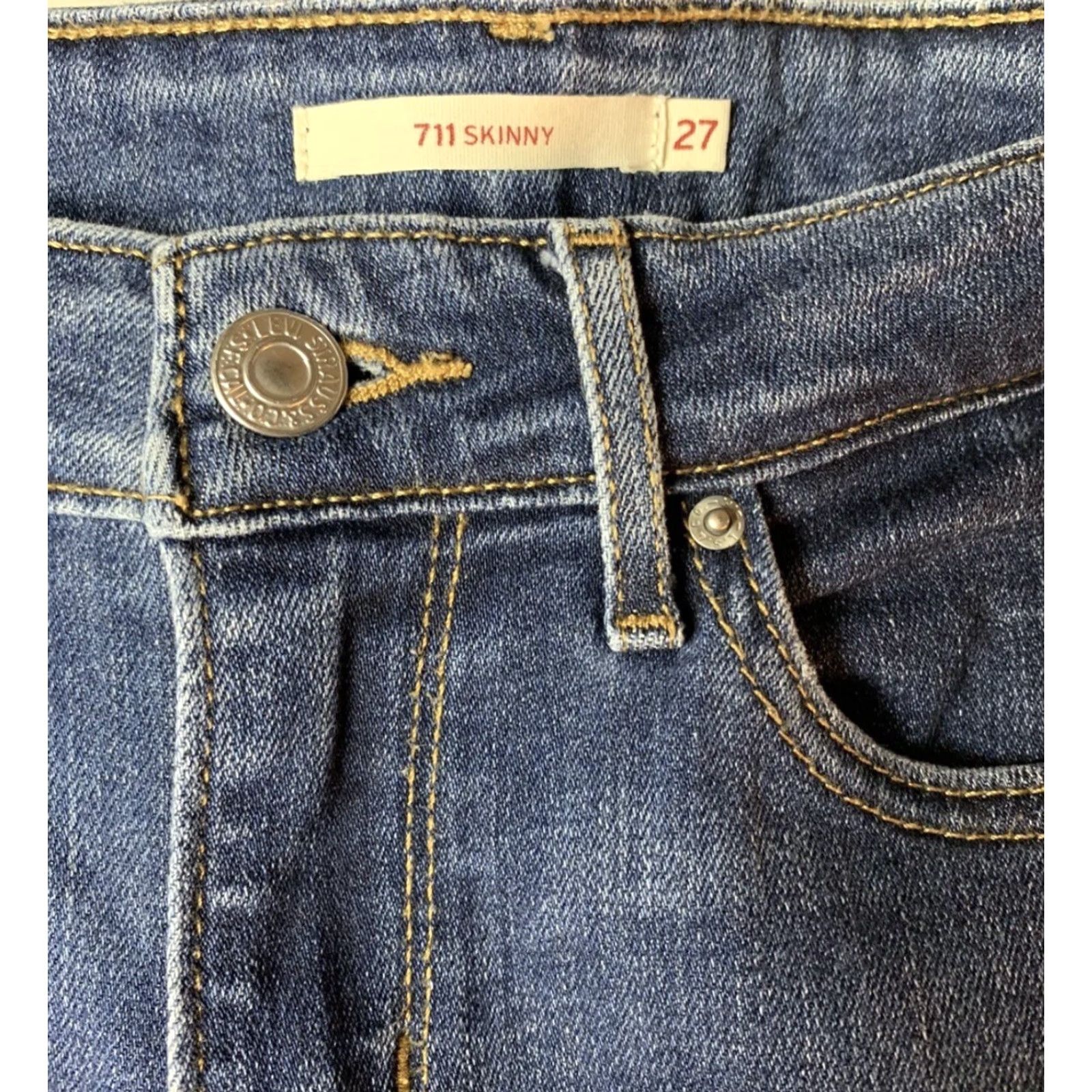 Levi's Levi's Jeans Skinny 711 Women 27 Blue Medium Wash 30in Inseam Low Rise Distressed Slim Pant Womens Size 27" / US 4 / IT 40 - 3 Thumbnail